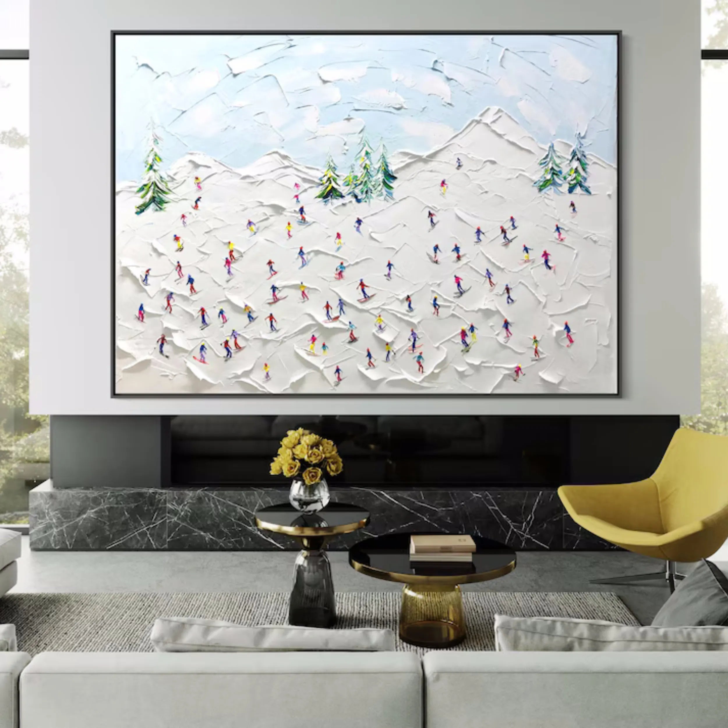 Skiing Sport Art Textured Painting Canvas #MM230