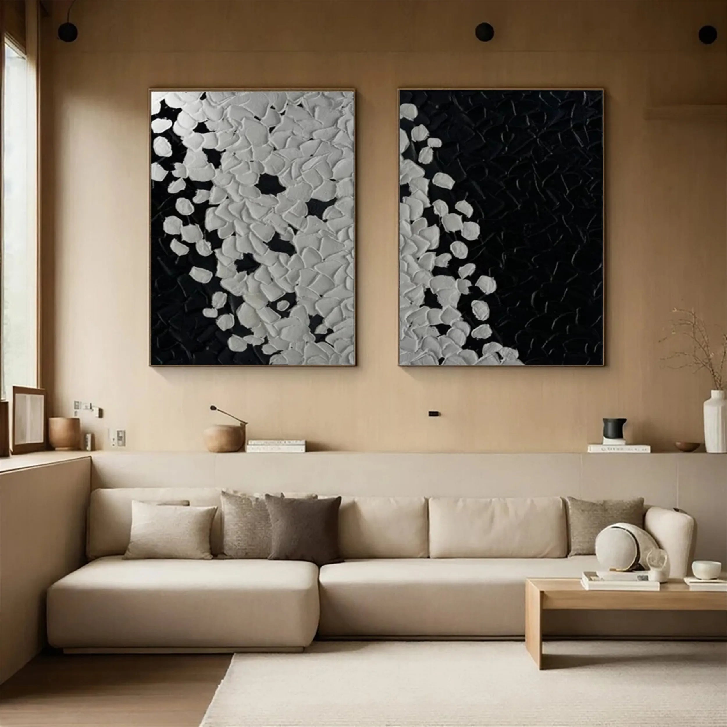 Black White Textured Minimalist Wall Art Set of 2 #MZ107