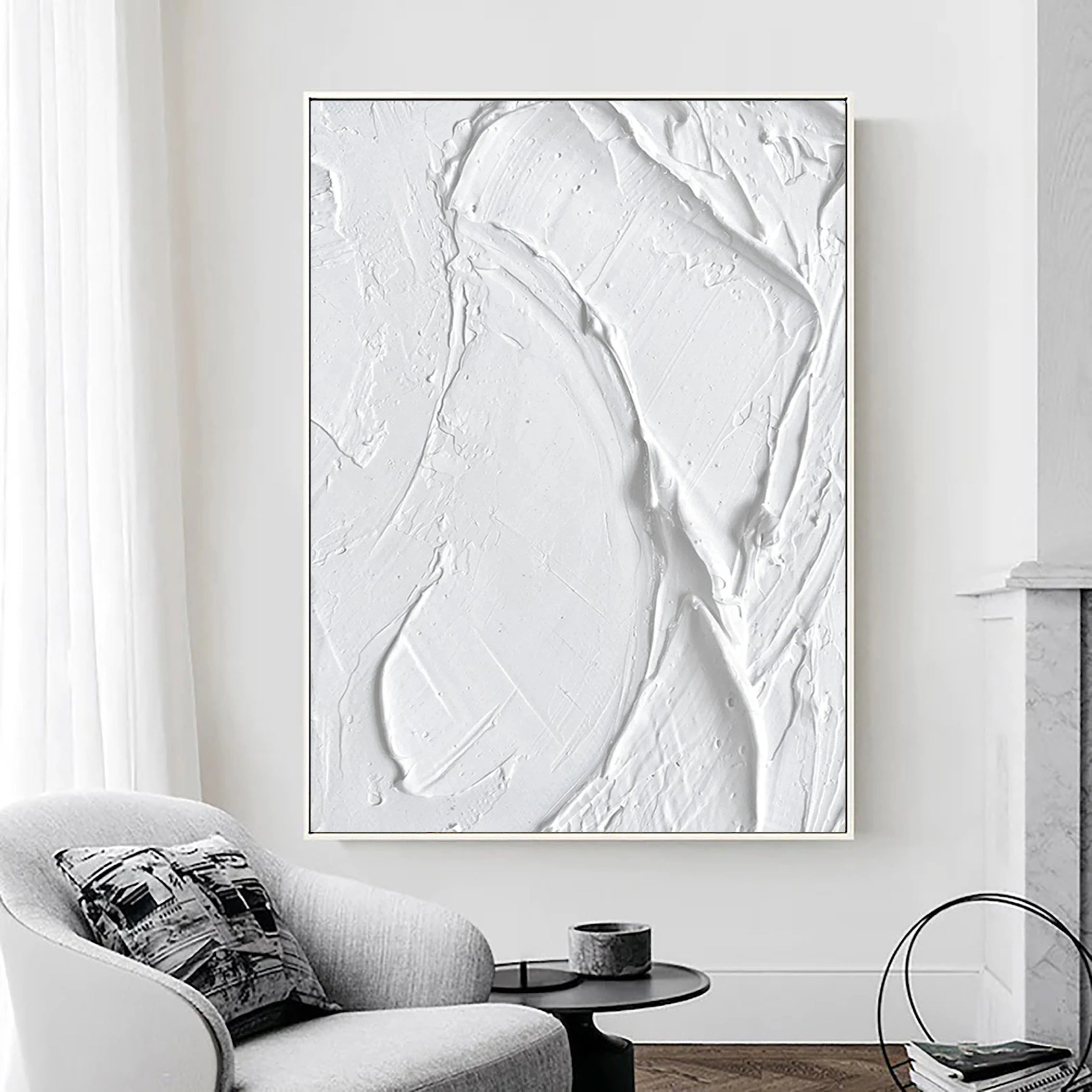 White Minimalist Textured Painting Canvas #MM028