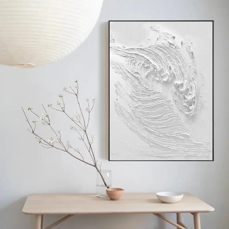 White Minimalist Textured Painting Canvas #MM001-Vertical