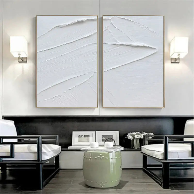 White Minimalist Textured Painting Canvas Set of 2 #MM044