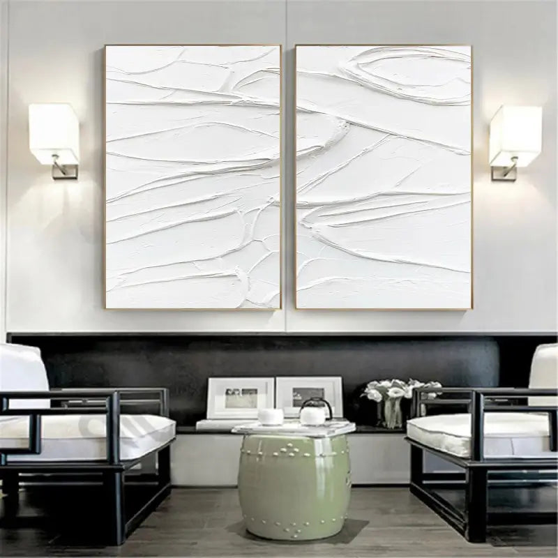 White Minimalist Textured Paintings Canvas Set of 2 #MM049