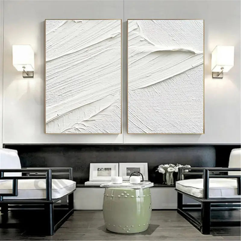 White Minimalist Textured Paintings Canvas Set of 2 #MM052