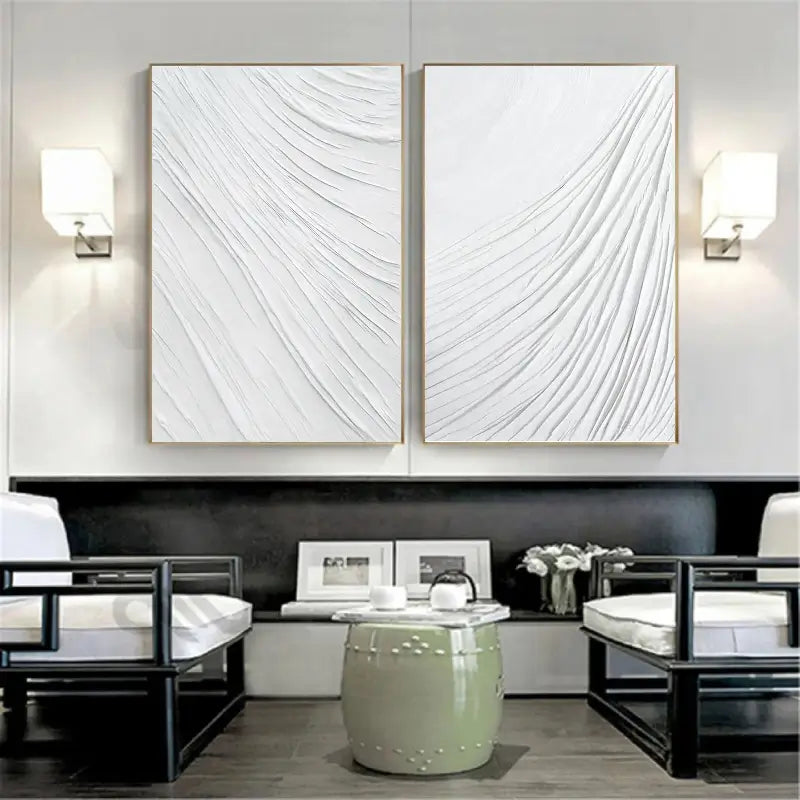White Minimalist Textured Paintings Canvas Set of 2 #MM060