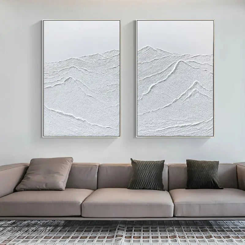 White Minimalist Textured Paintings Canvas Set of 2 #MM066