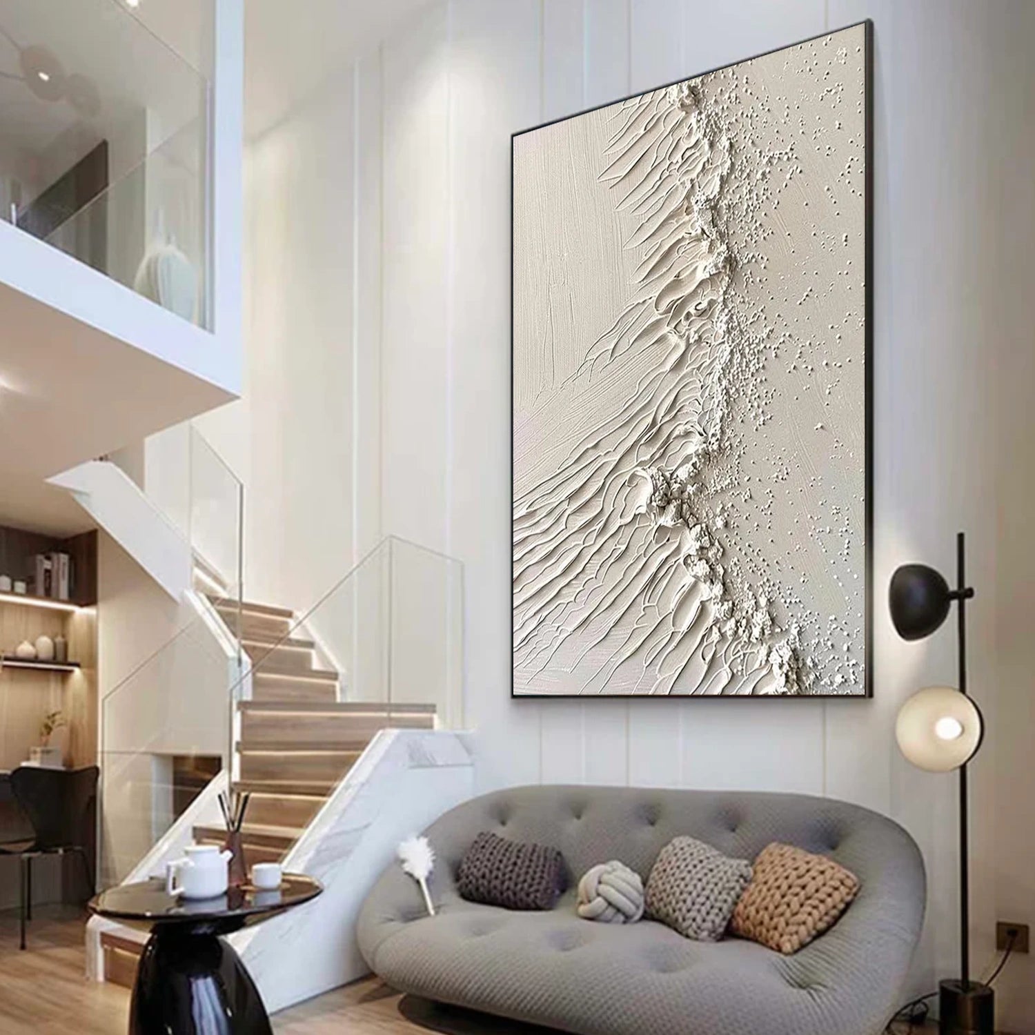 White Minimalist Textured Wall Art #MM352