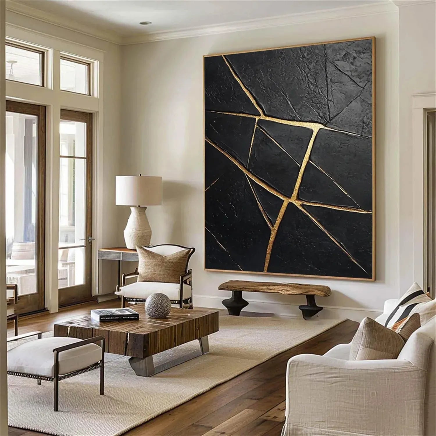 Black Gold Minimalist Textured Painting Canvas #MZ121