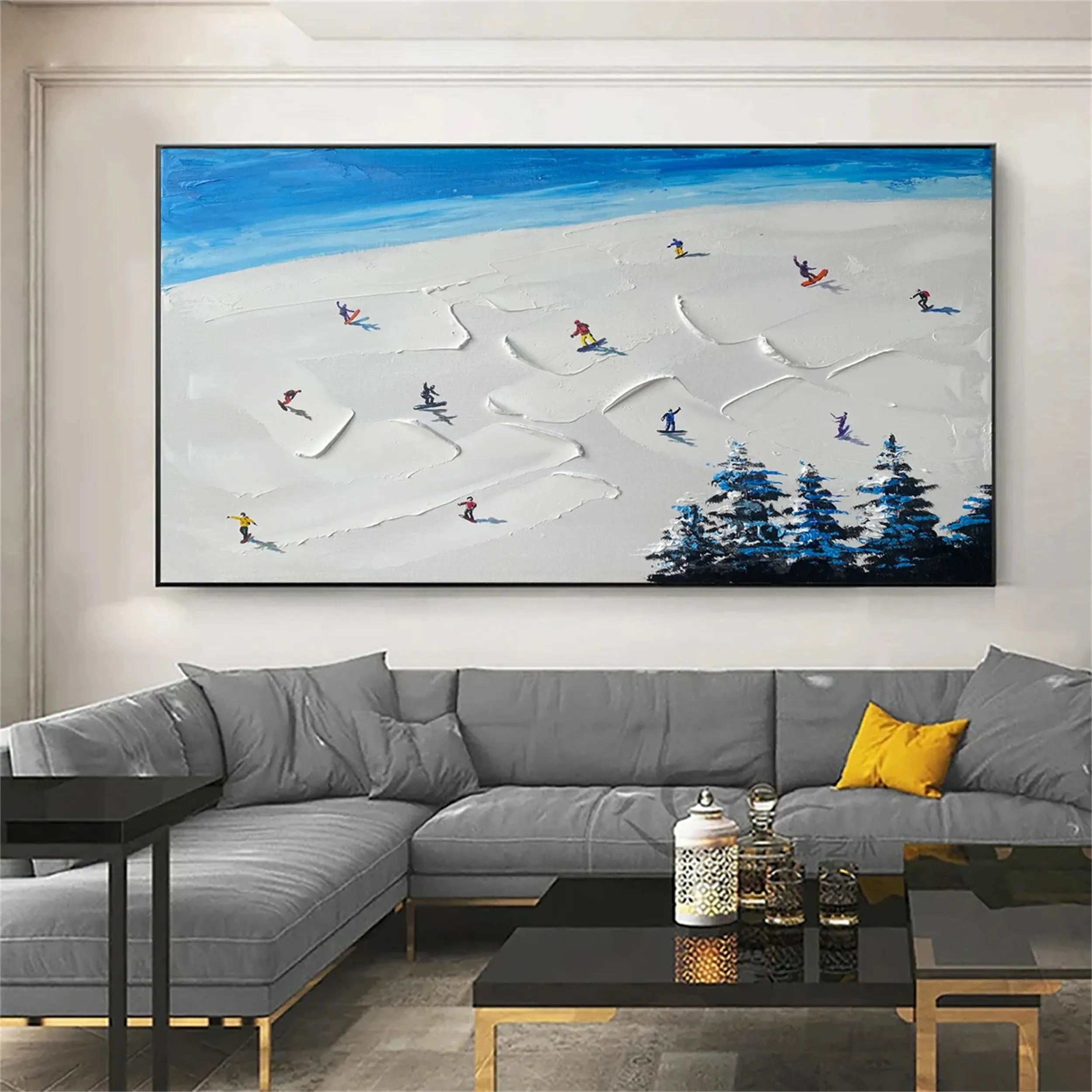 Skiing Sport Art Textured Painting Canvas #MM220