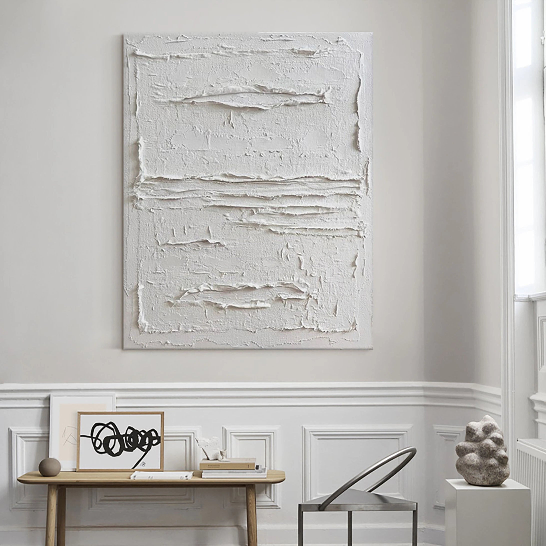 White Minimalist Textured Painting Canvas #MM024