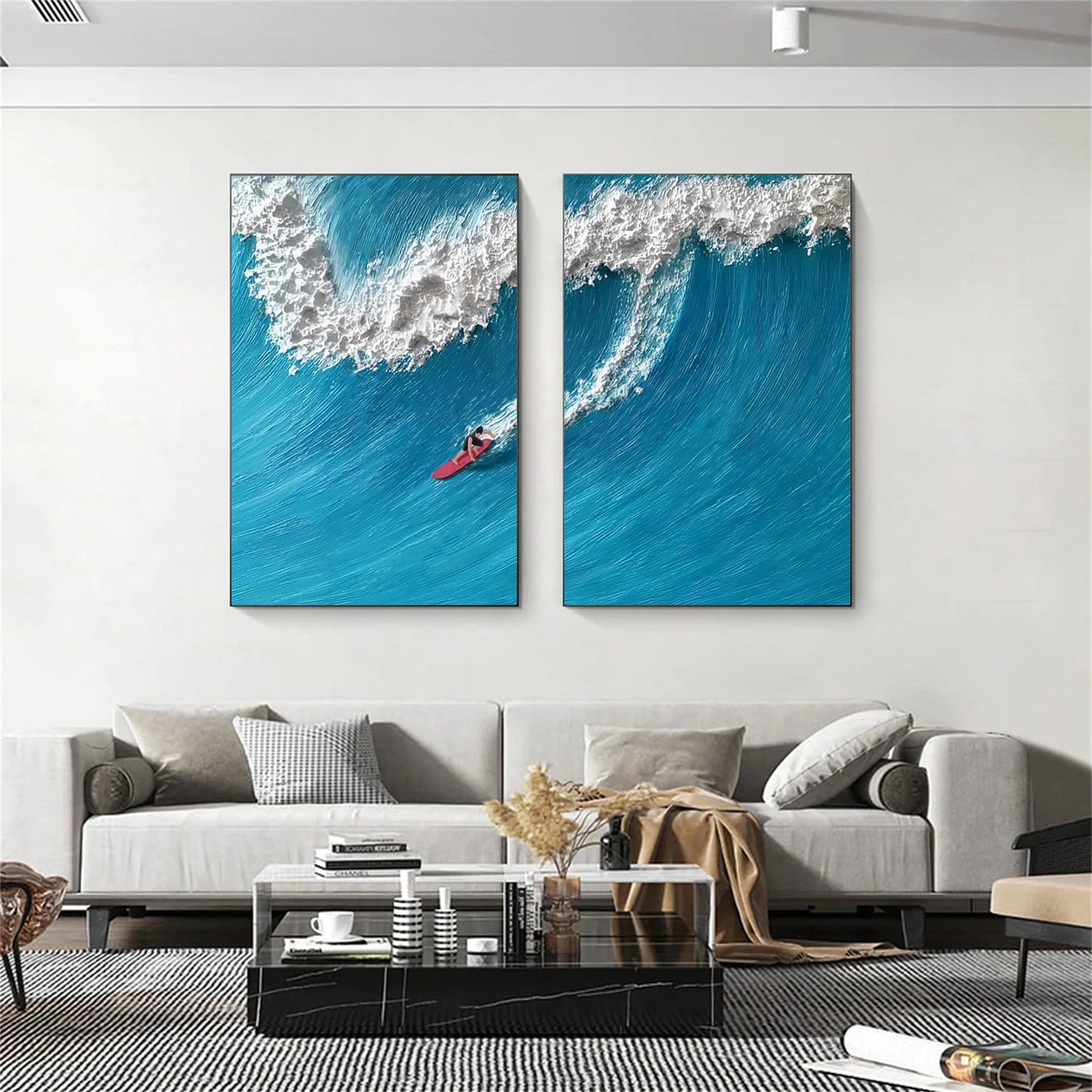 Surfing Sport Texture Set of 2 Canvas Painting #SA027