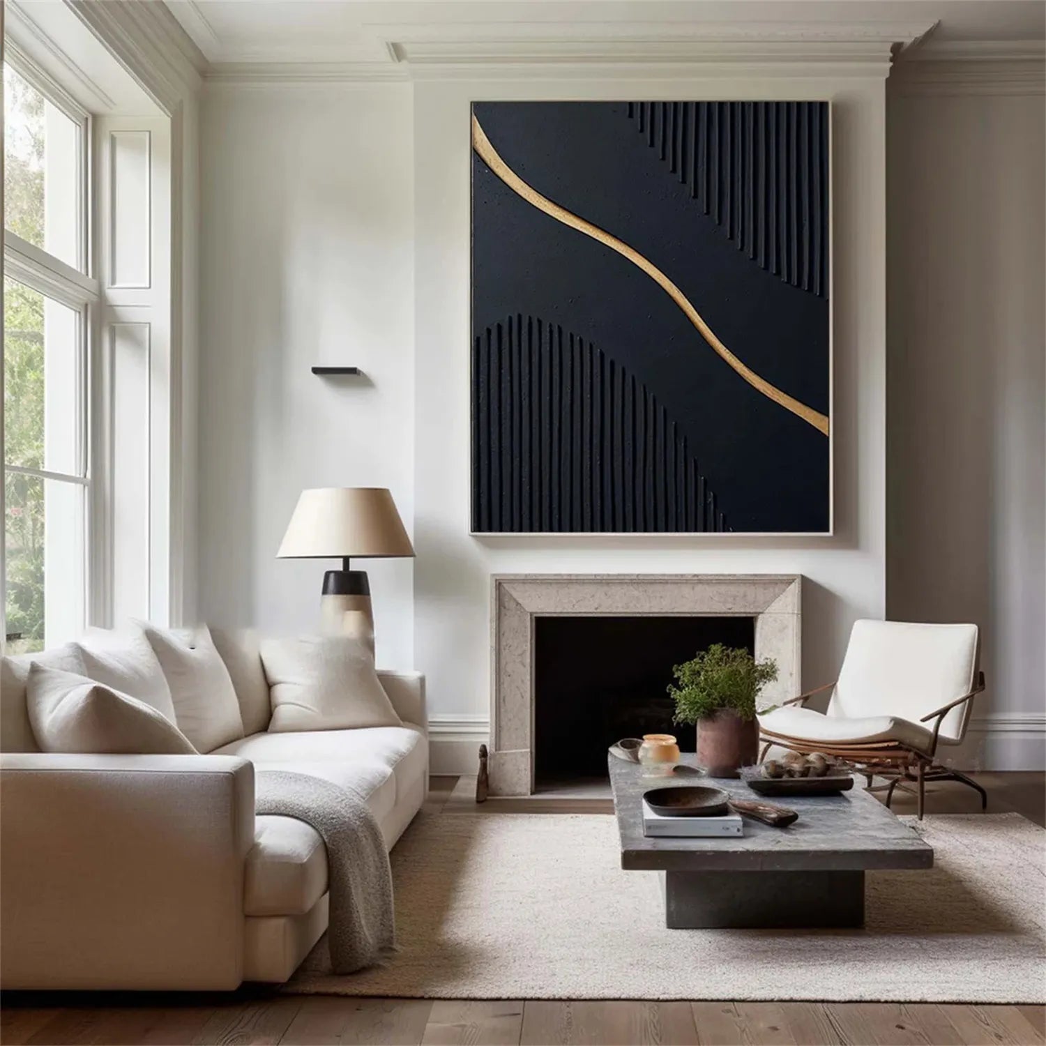 Black Gold Minimalist Textured Painting #MZ098