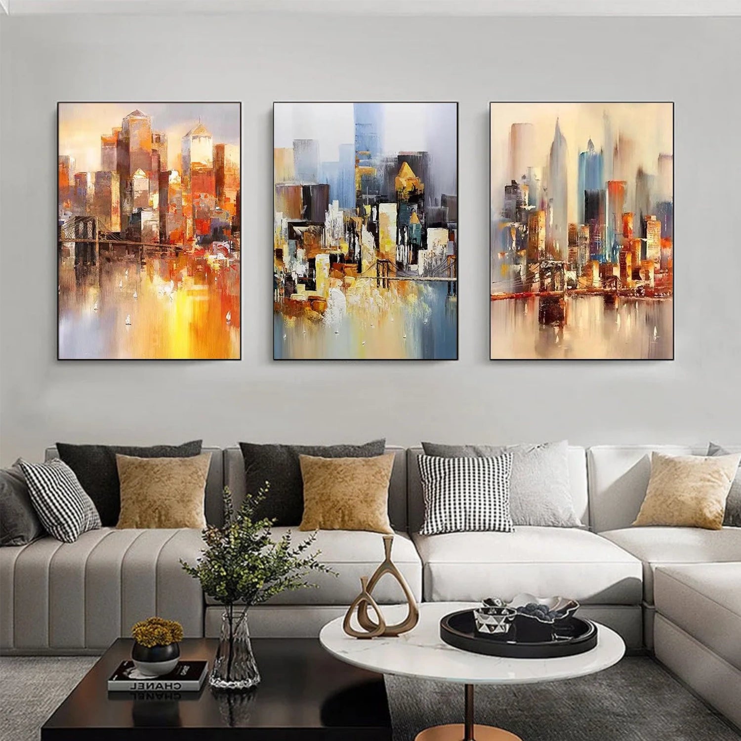 Colorful Abstract Urban Set of 3 Landscape Painting #UL 038