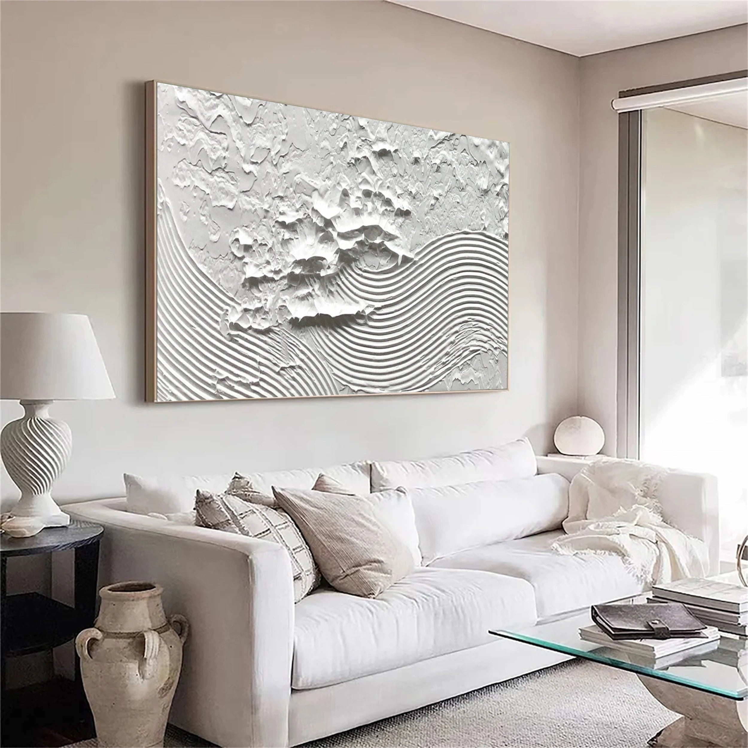 White Minimalist Textured Painting Canvas #MM144