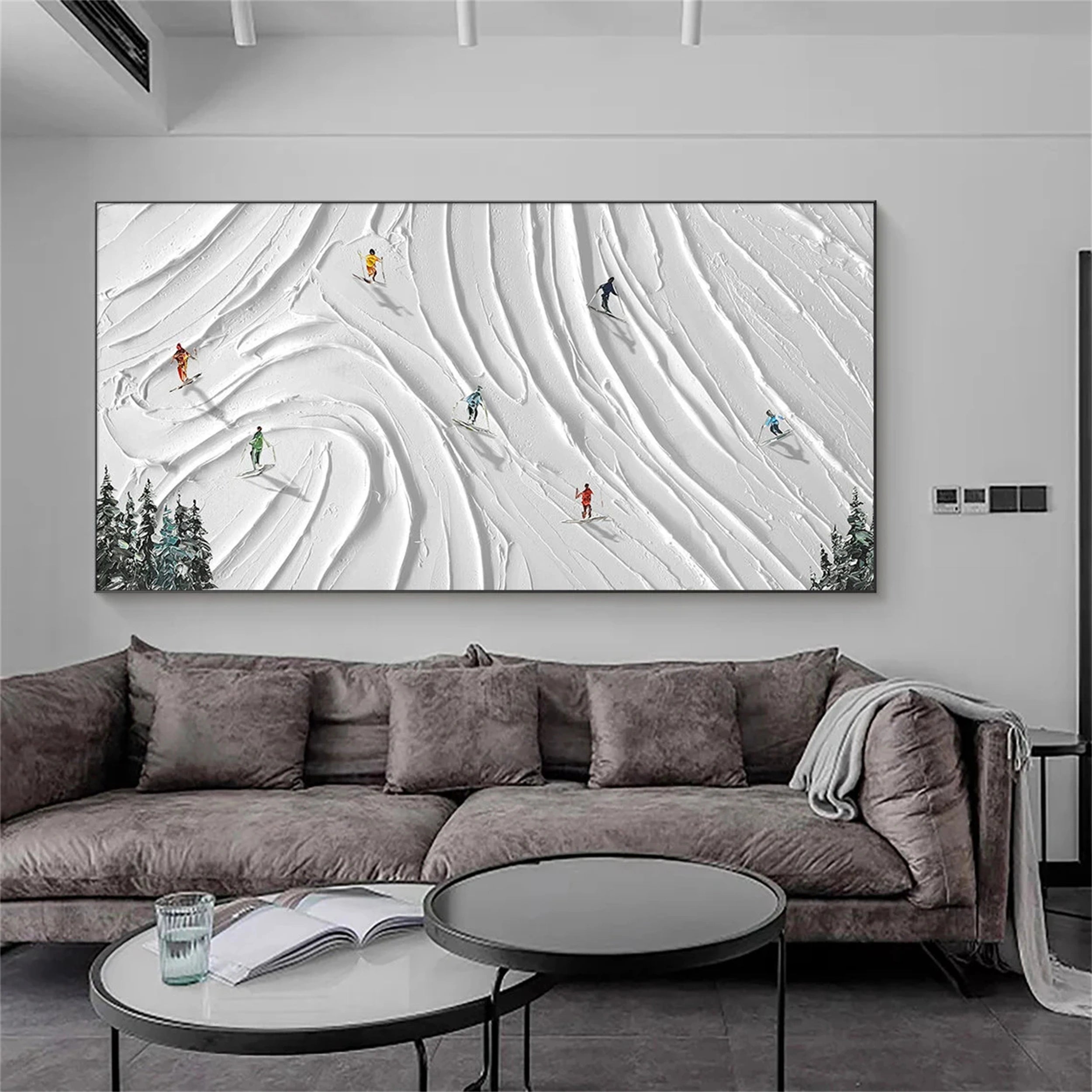 Skiing Sport Art Textured Painting Canvas #MM113