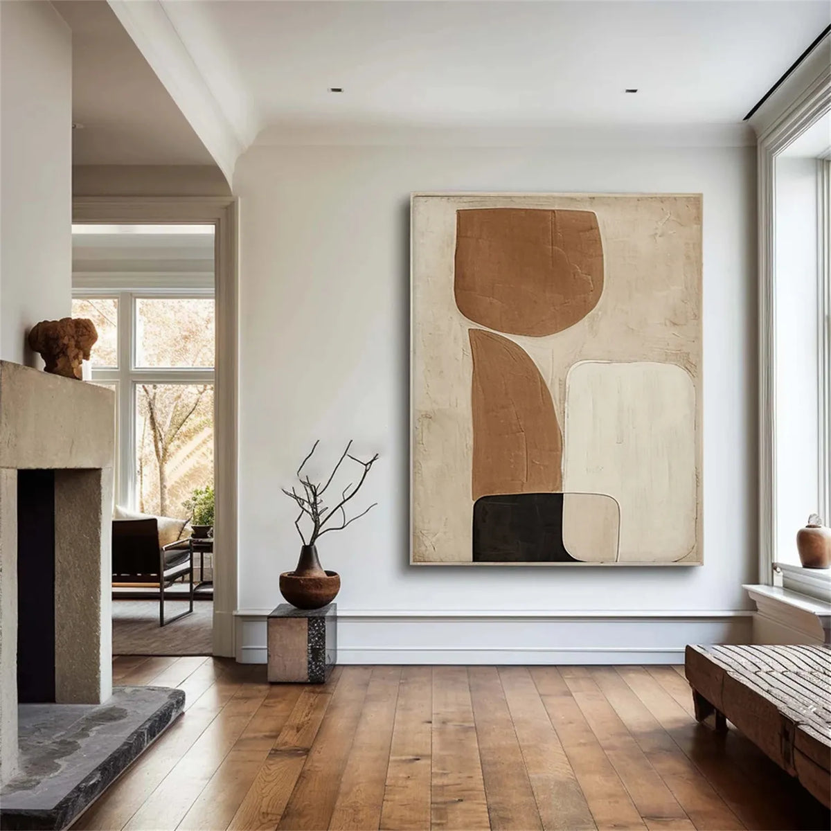 Large Original Beige Grey Abstract Modern Minimalist Painting On