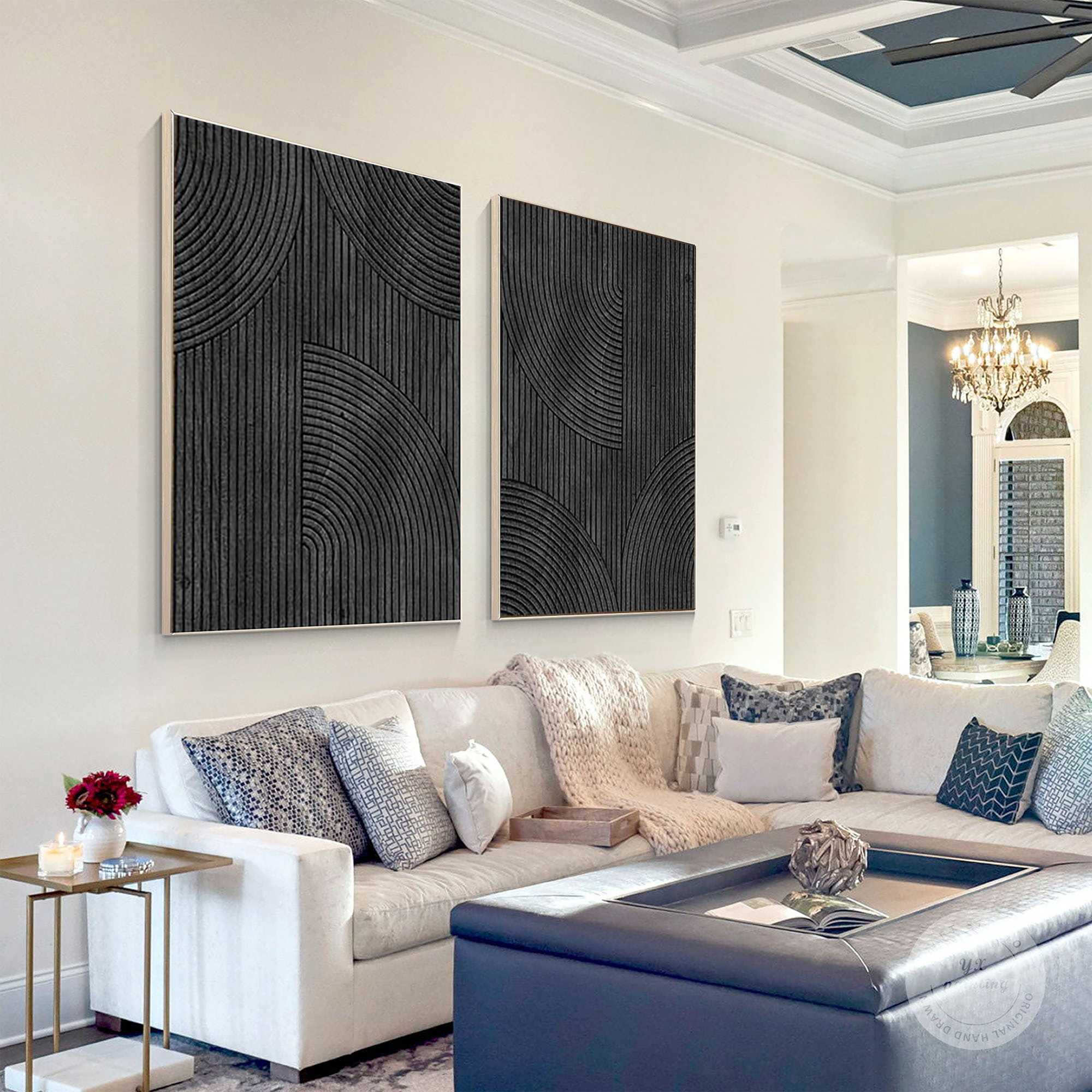 Black Minimalist Textured Paintings Canvas Set of 2 #MZ050