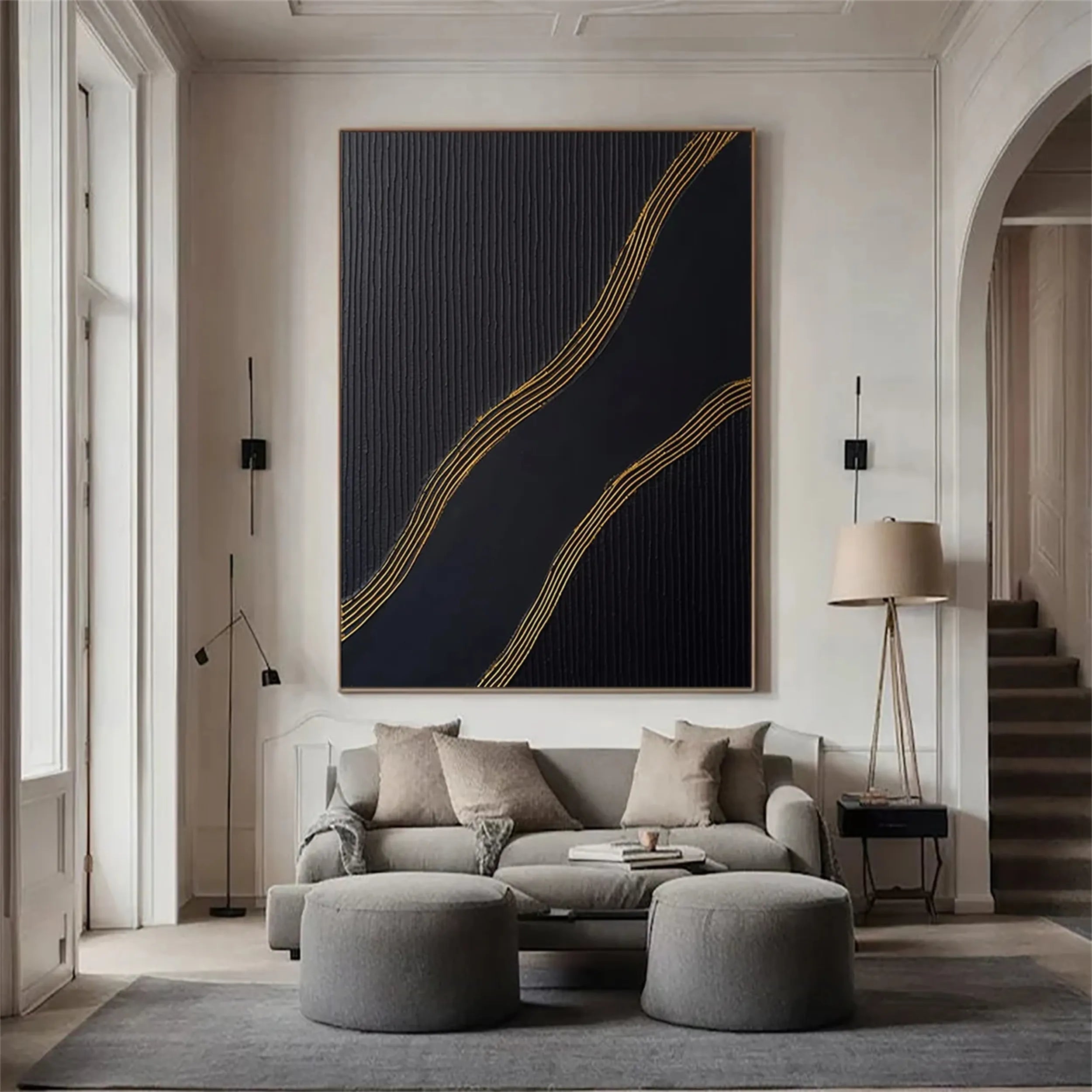 Black Gold Minimalist Textured Painting #MZ084
