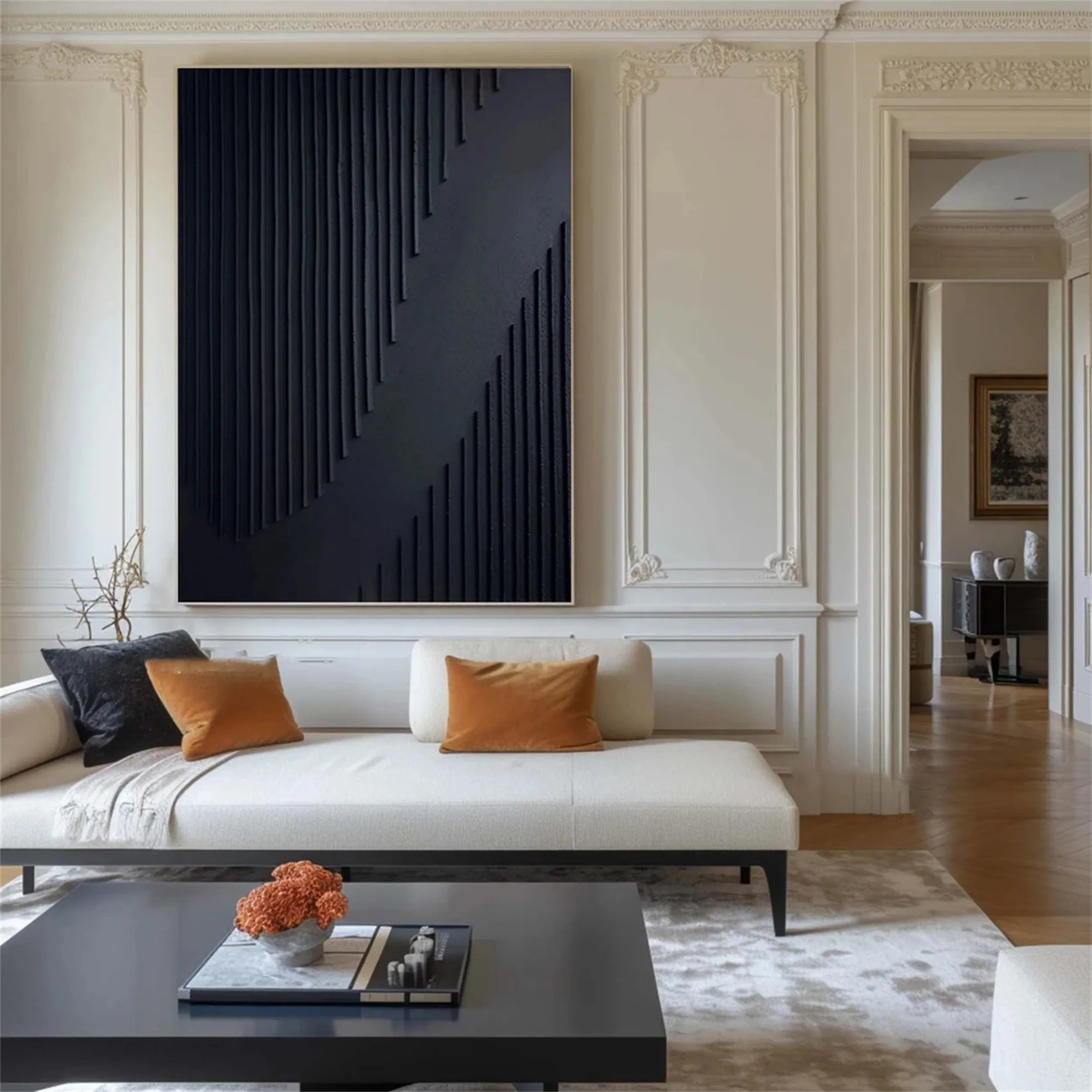 Black Minimalist Textured Painting Canvas #MZ081