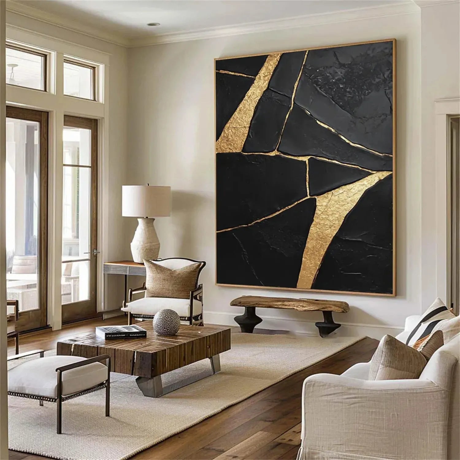 Black Gold Minimalist Textured Painting Canvas #MZ123