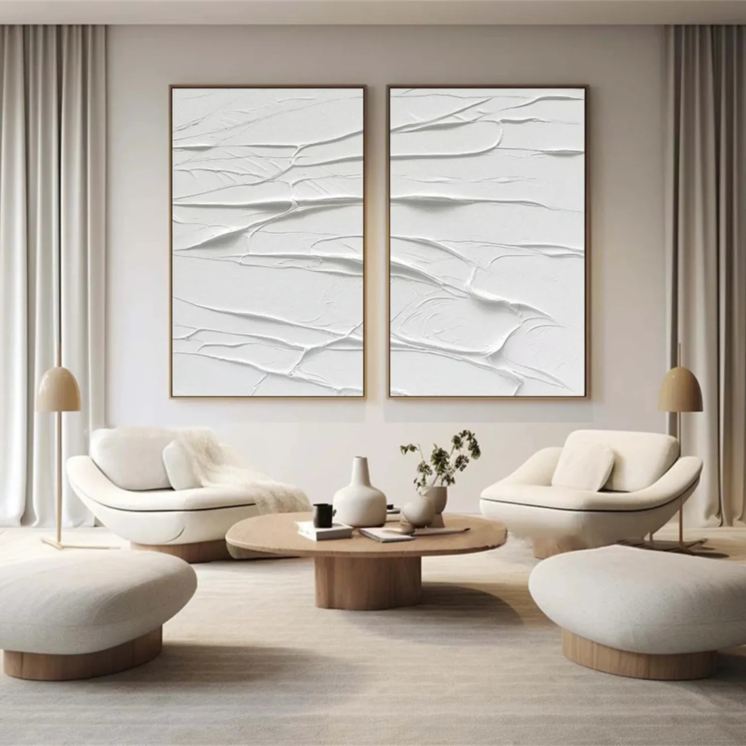White Minimalist Textured Paintings Canvas Set of 2 #MM273