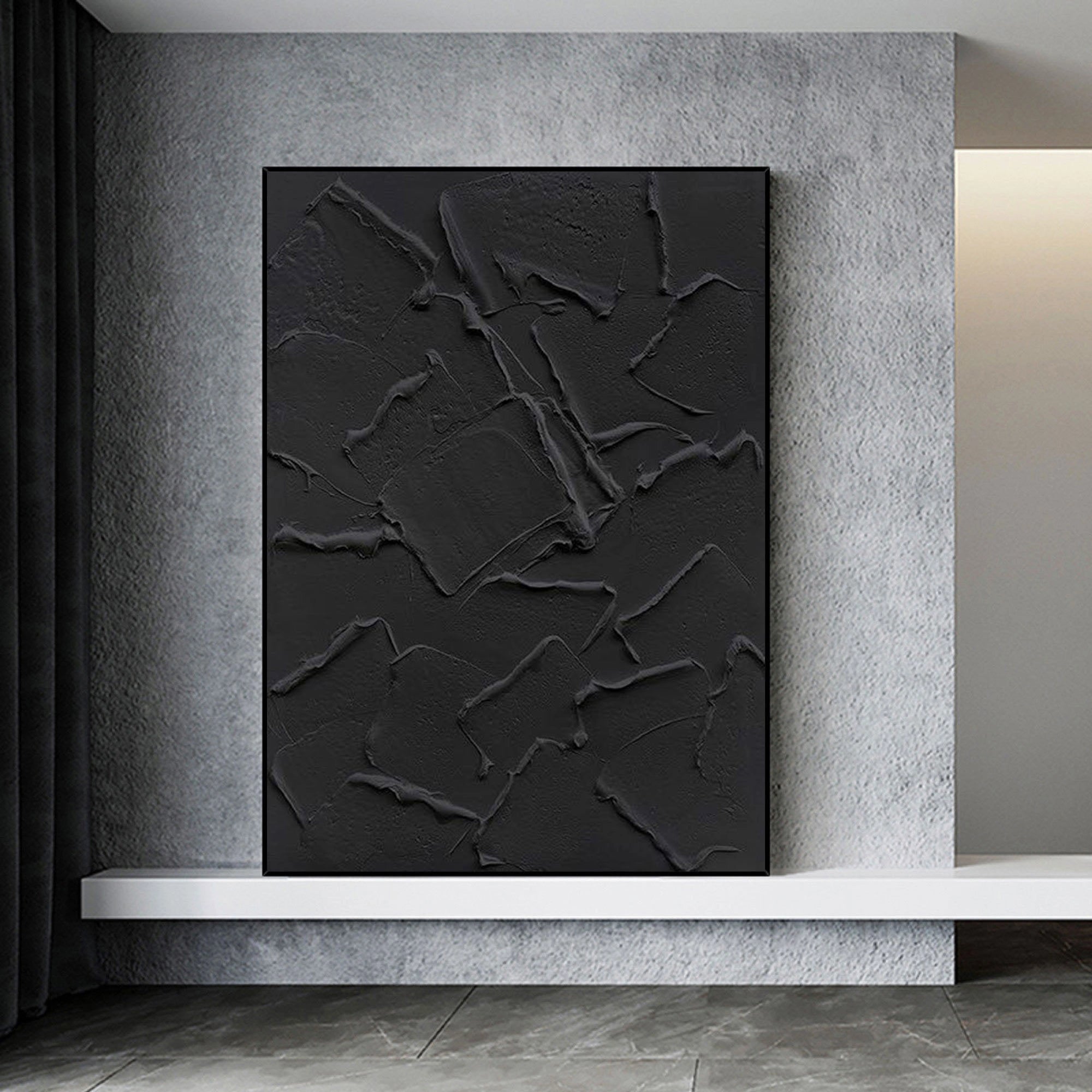 Black Minimalist Textured Painting Canvas #MZ006