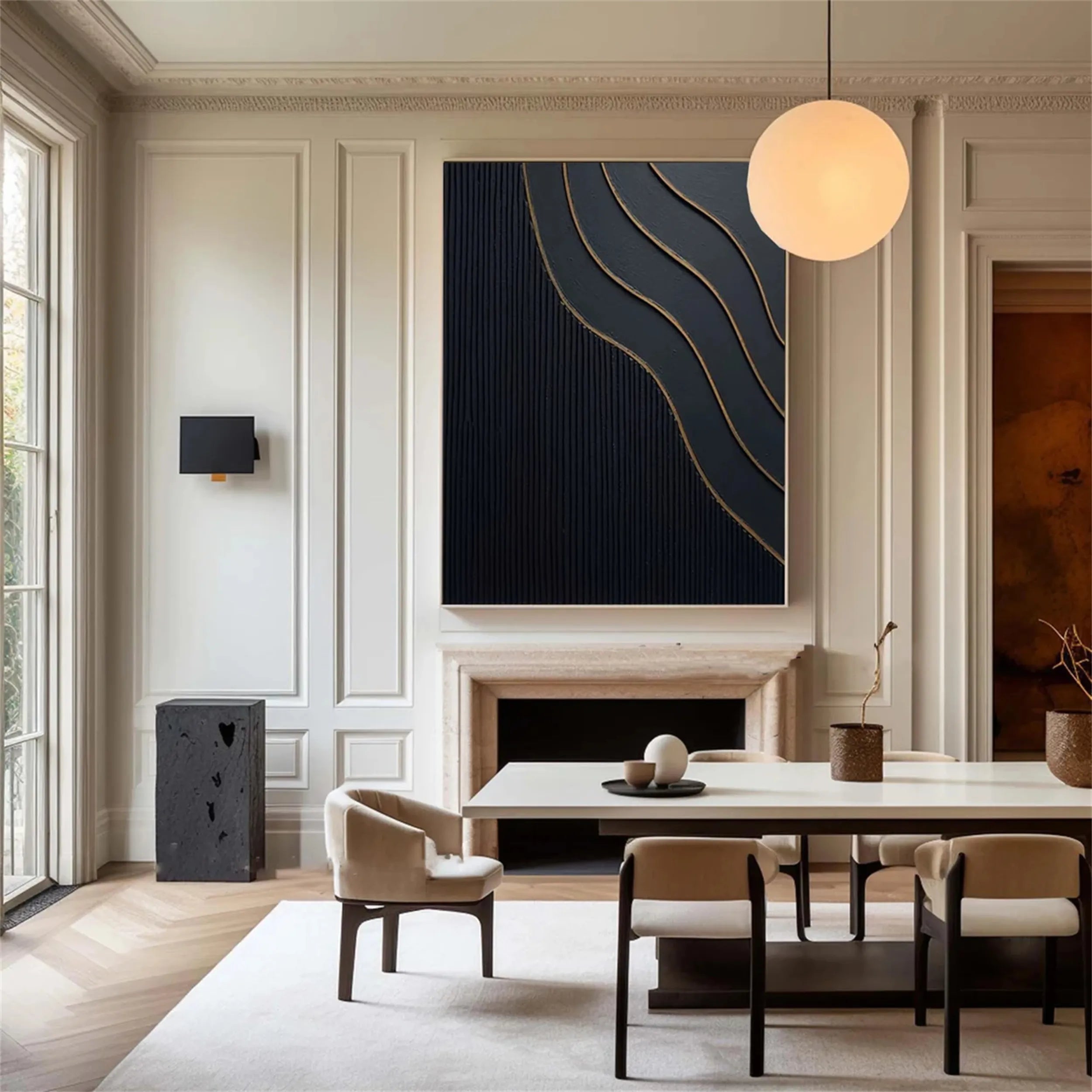 Black Gold Minimalist Textured Painting #MZ087