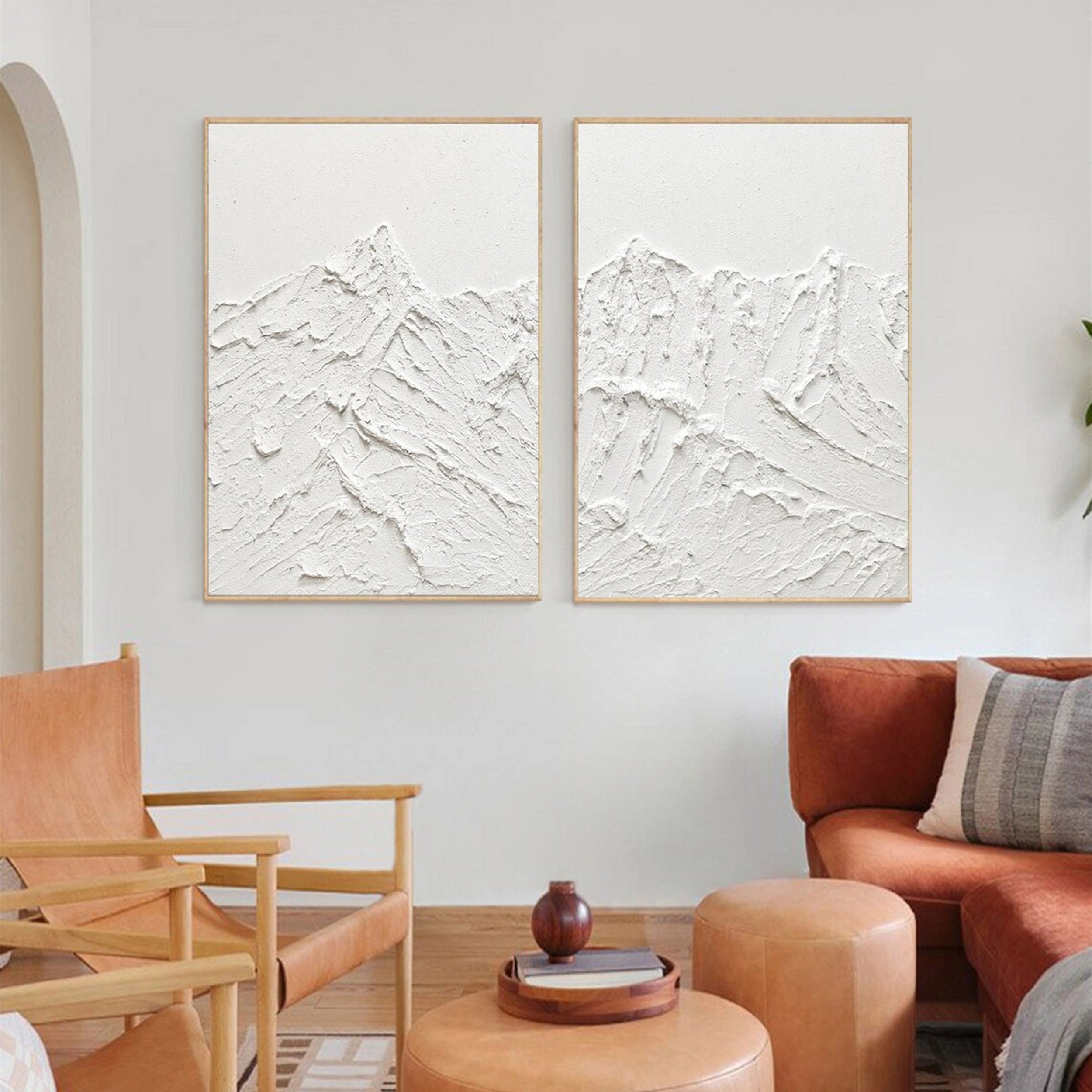 White Minimalist Textured Paintings Canvas Set of 2 #MM149