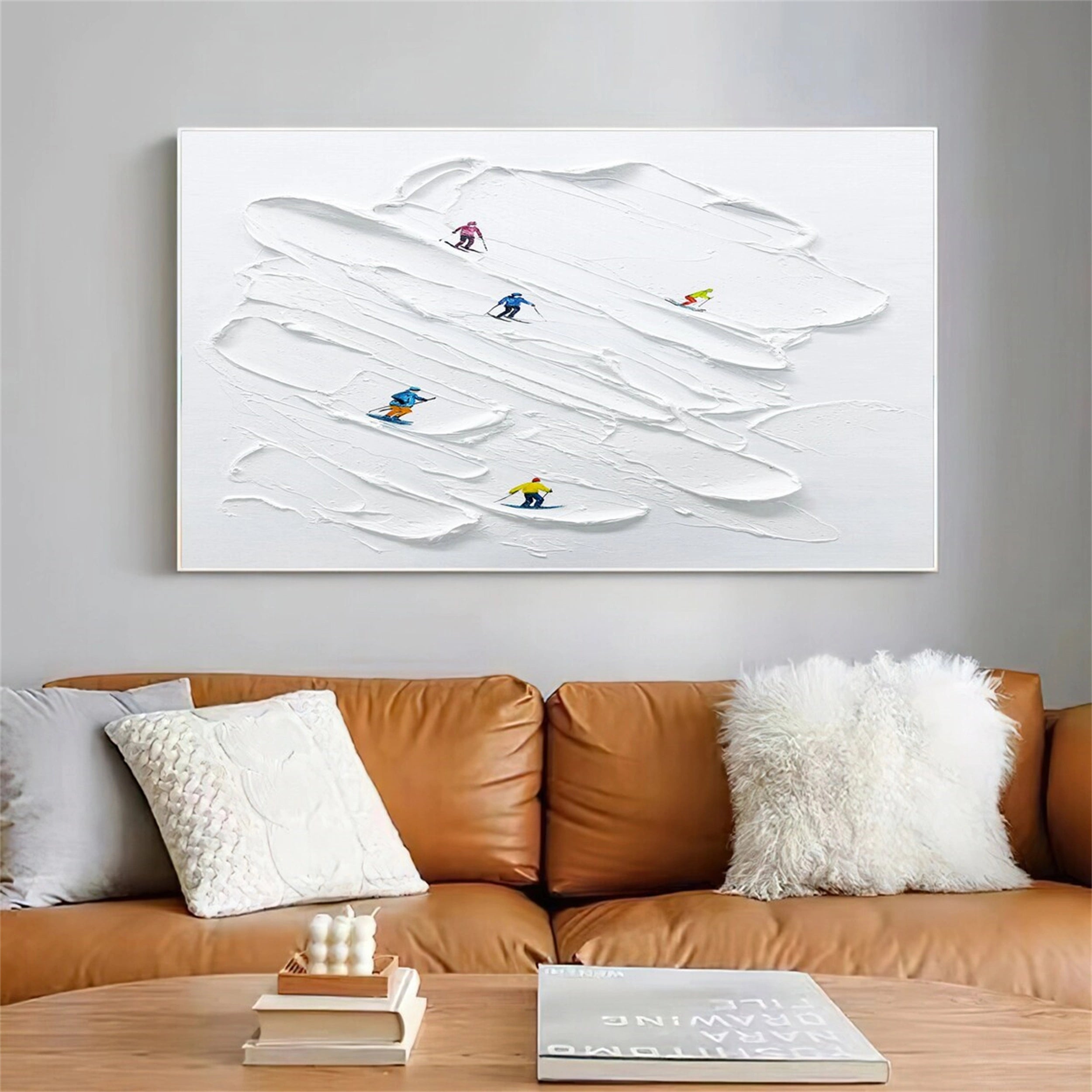 Skiing Sport Art Textured Painting Canvas #MM126
