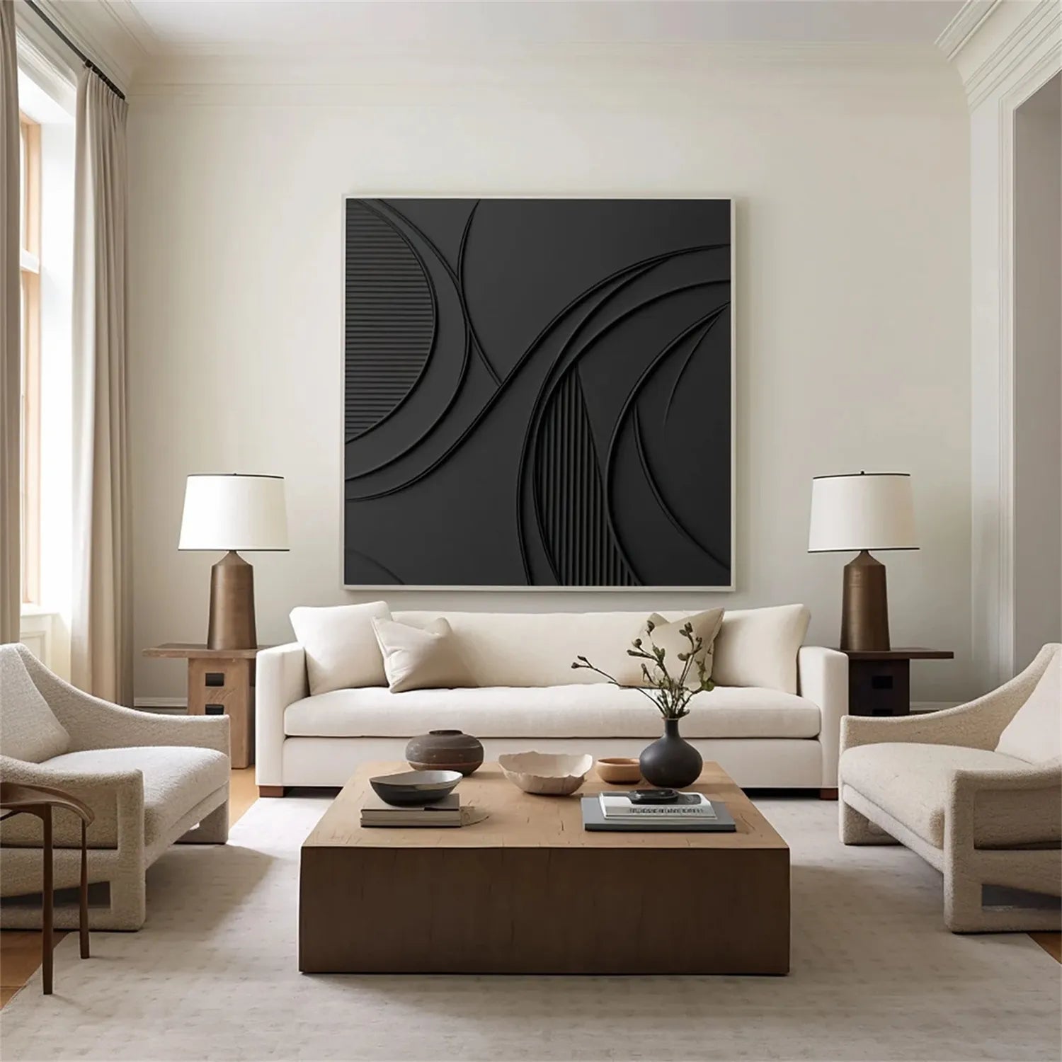 Black Minimalist Textured Painting Canvas #MZ128