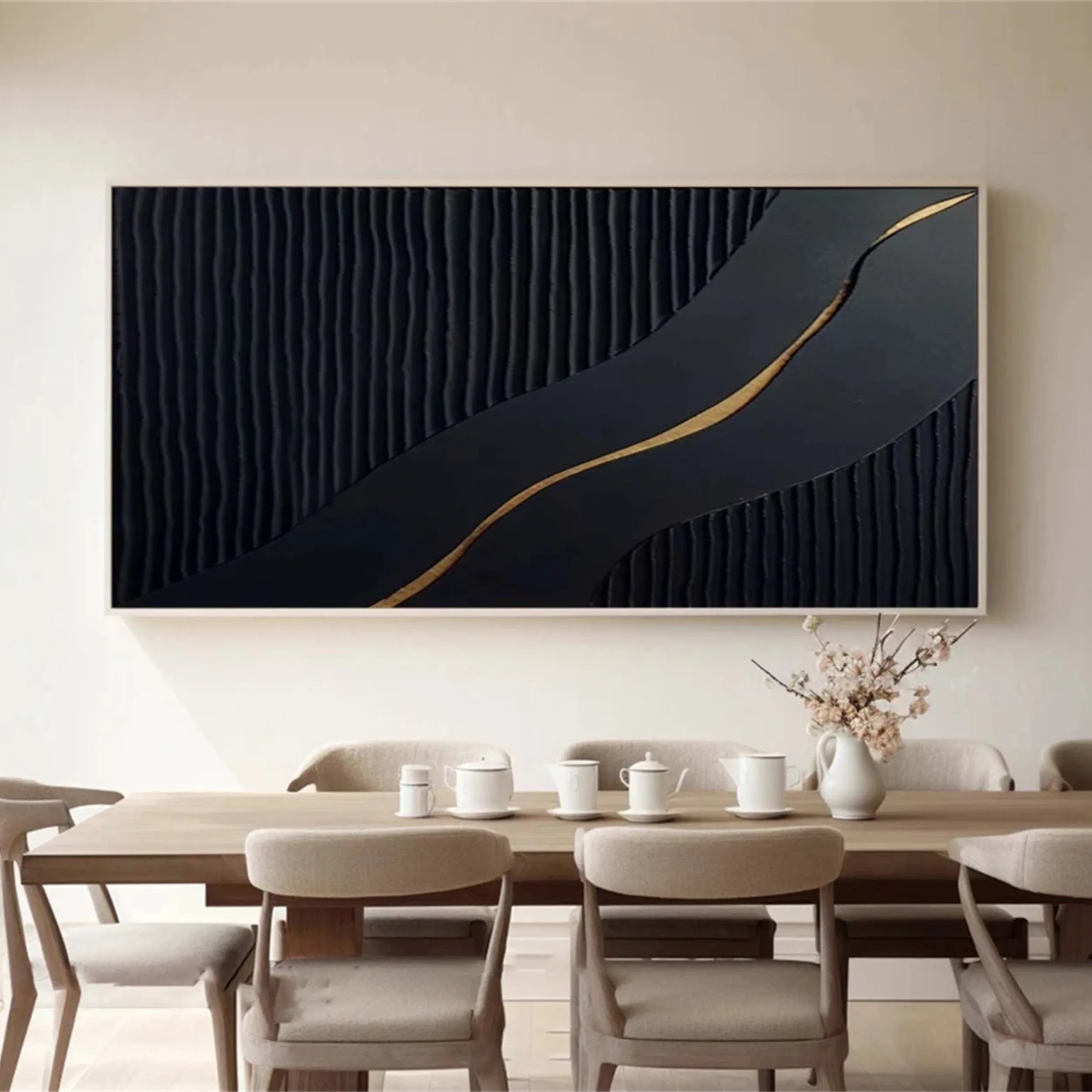 Black Gold Minimalist Textured Painting #MZ082