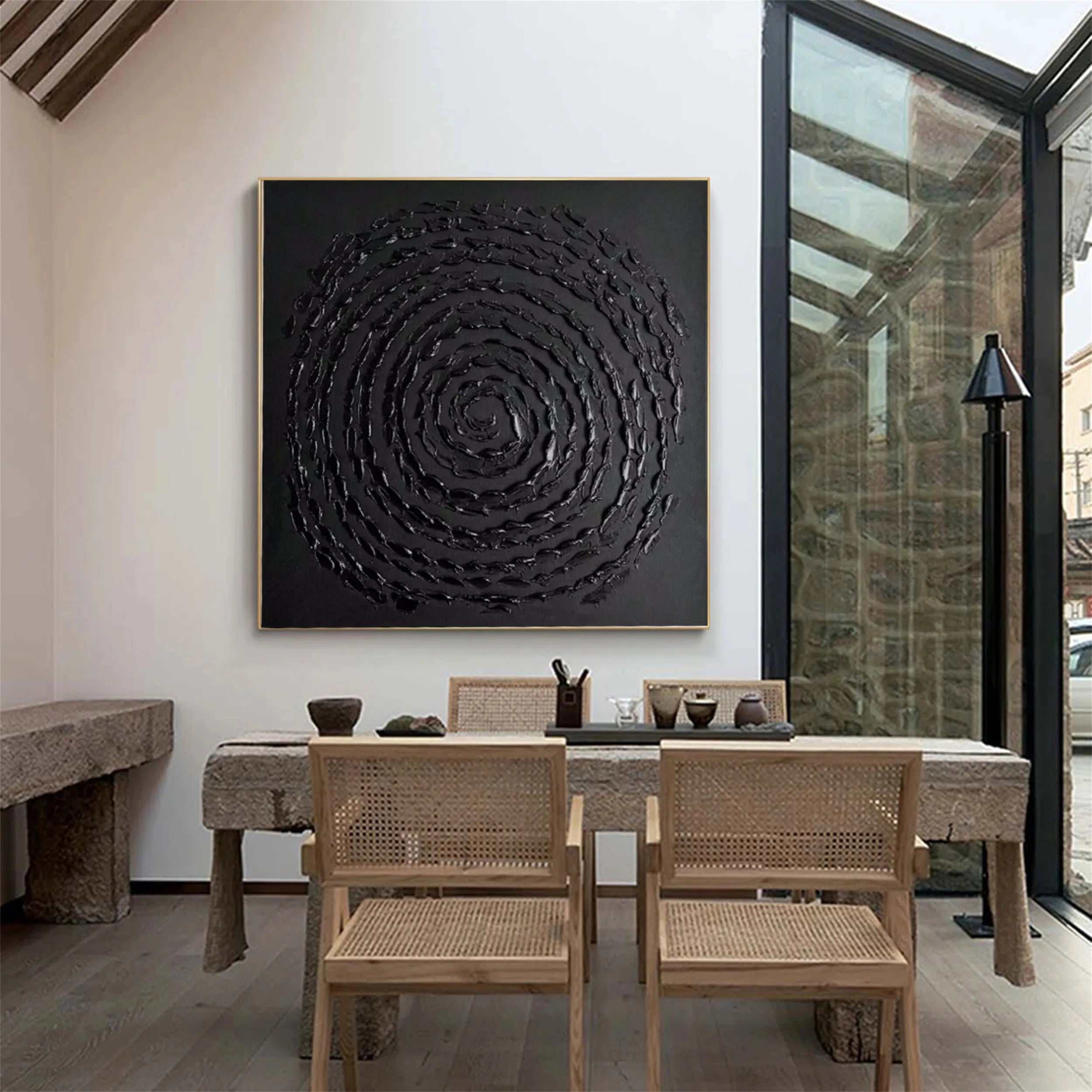 Black Minimalist Textured Painting Canvas #MZ113