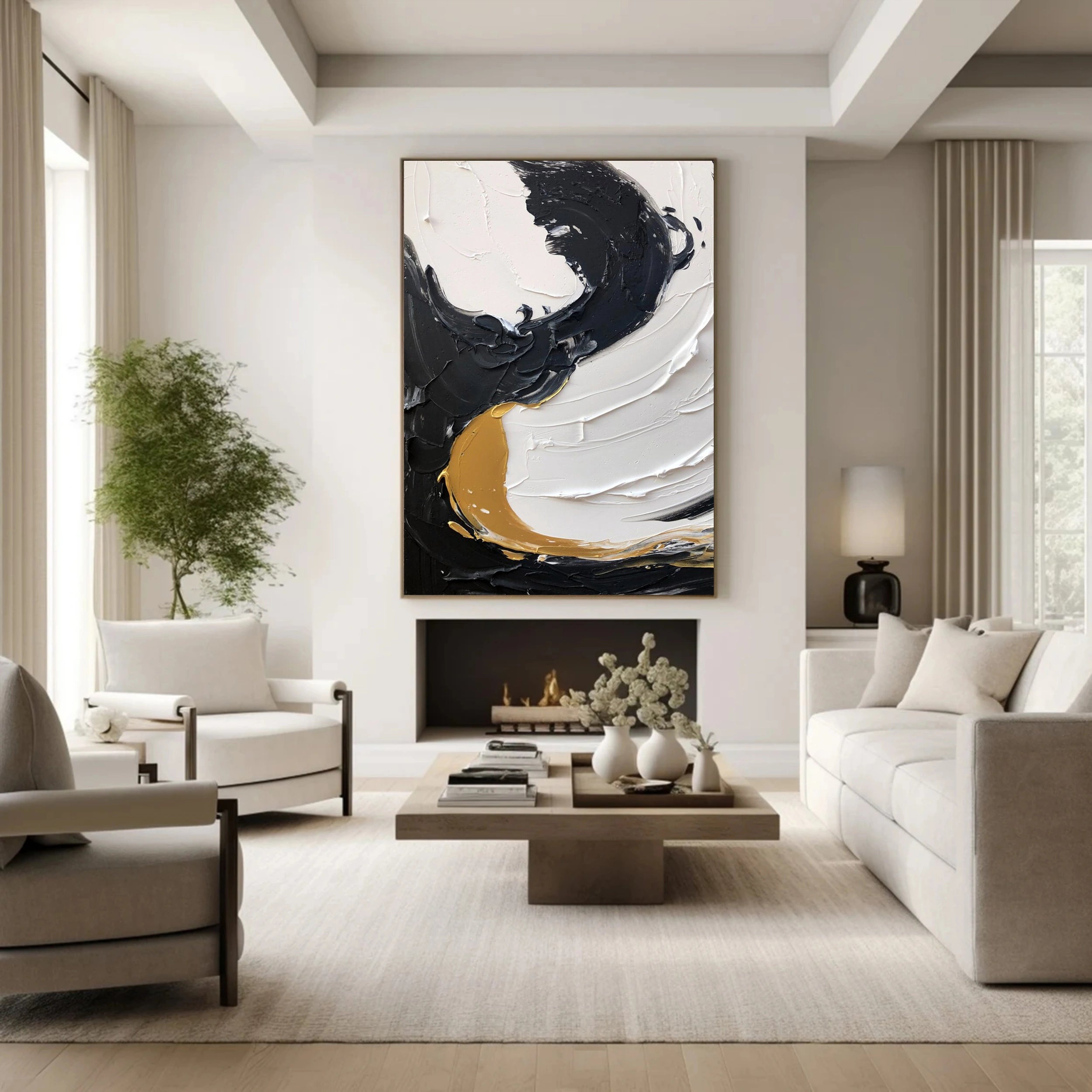 Black White Textured Minimalist Wall Art #MZ069