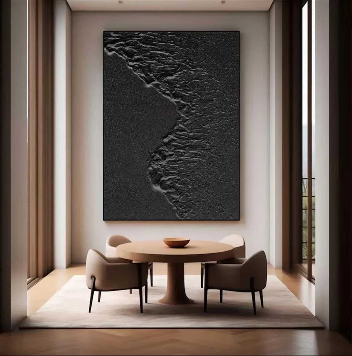 Black Plaster Art Minimalist Textured Painting #MZ105