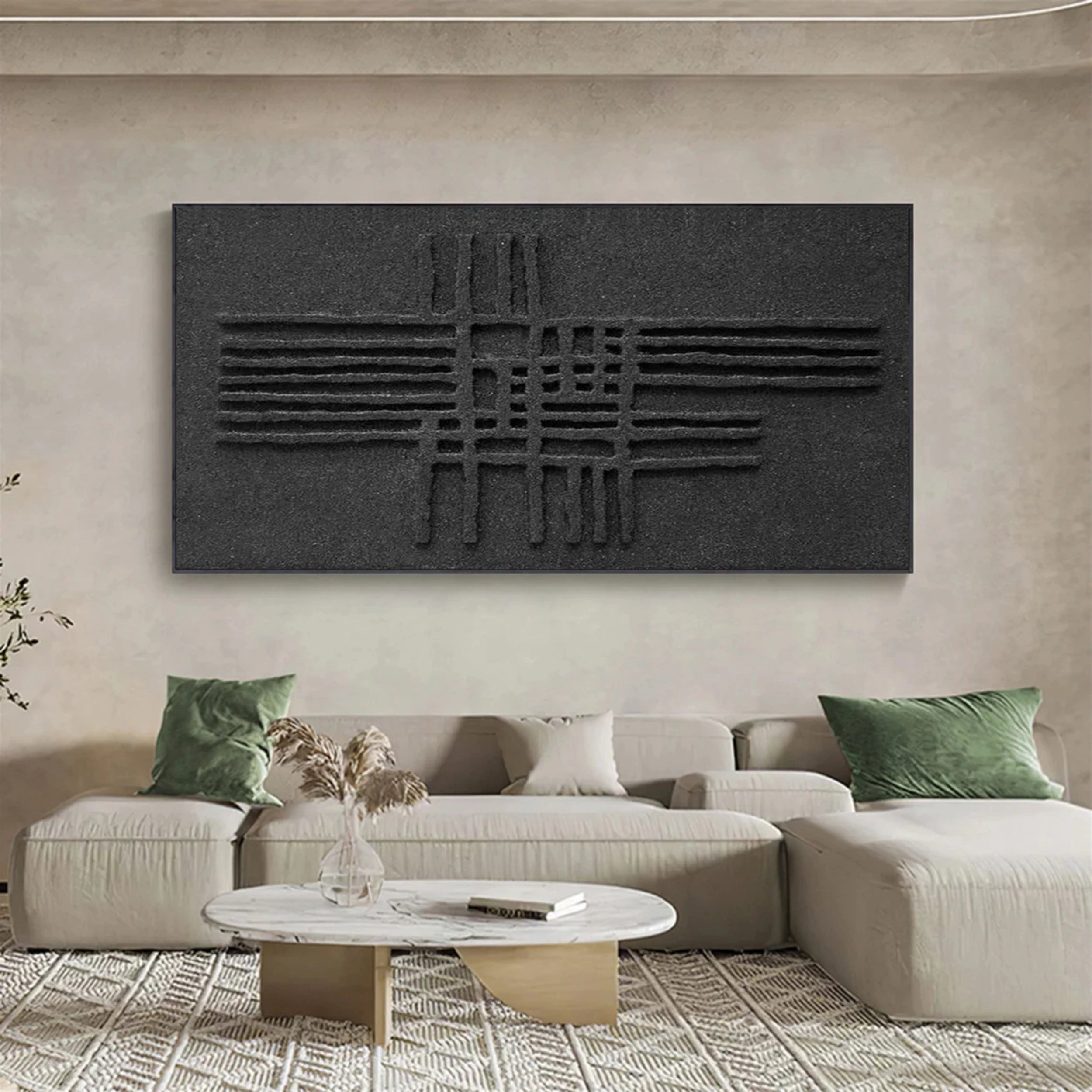 Black Plaster Art Minimalist Textured Painting #MZ062