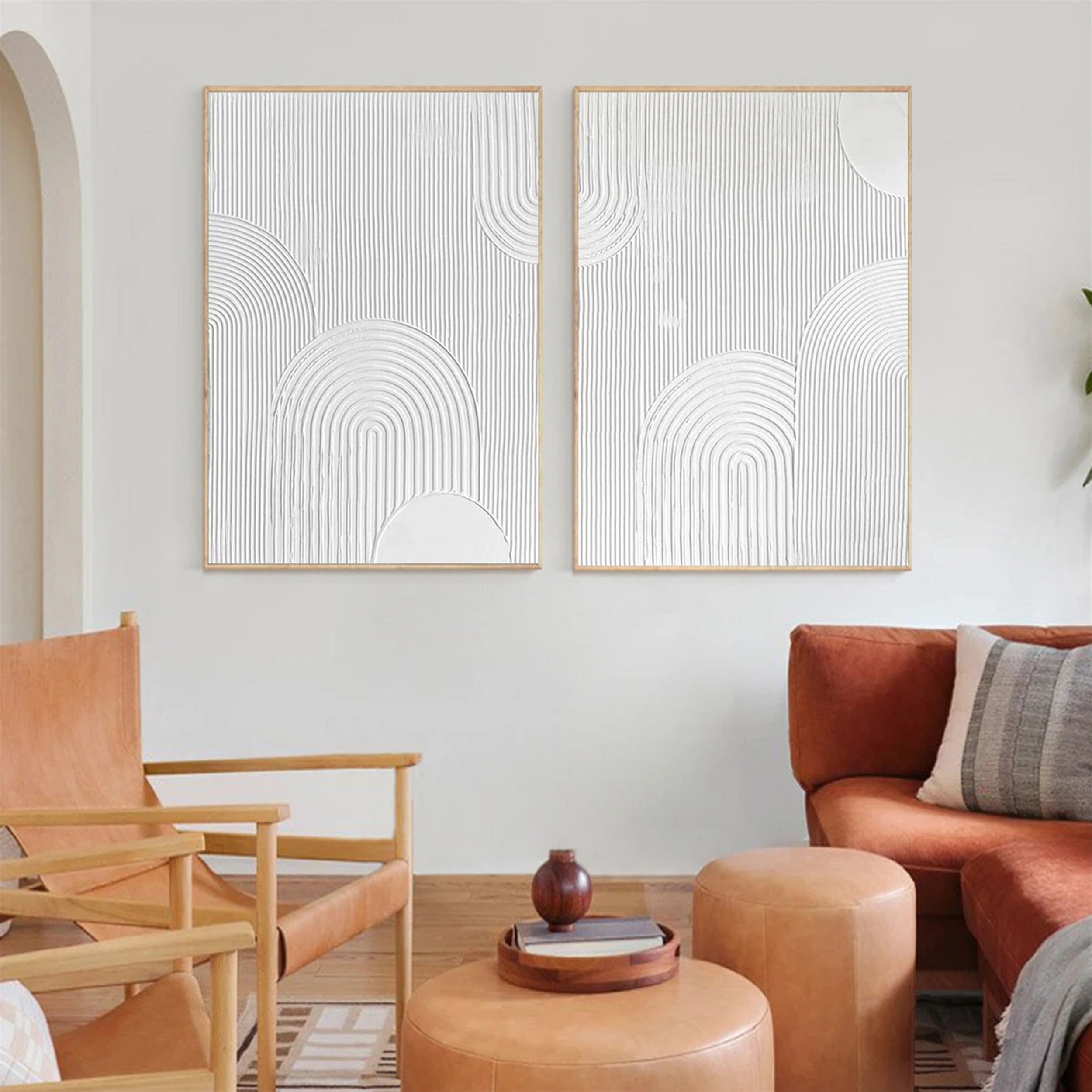 White Minimalist Textured Paintings Canvas Set of 2 #MM150