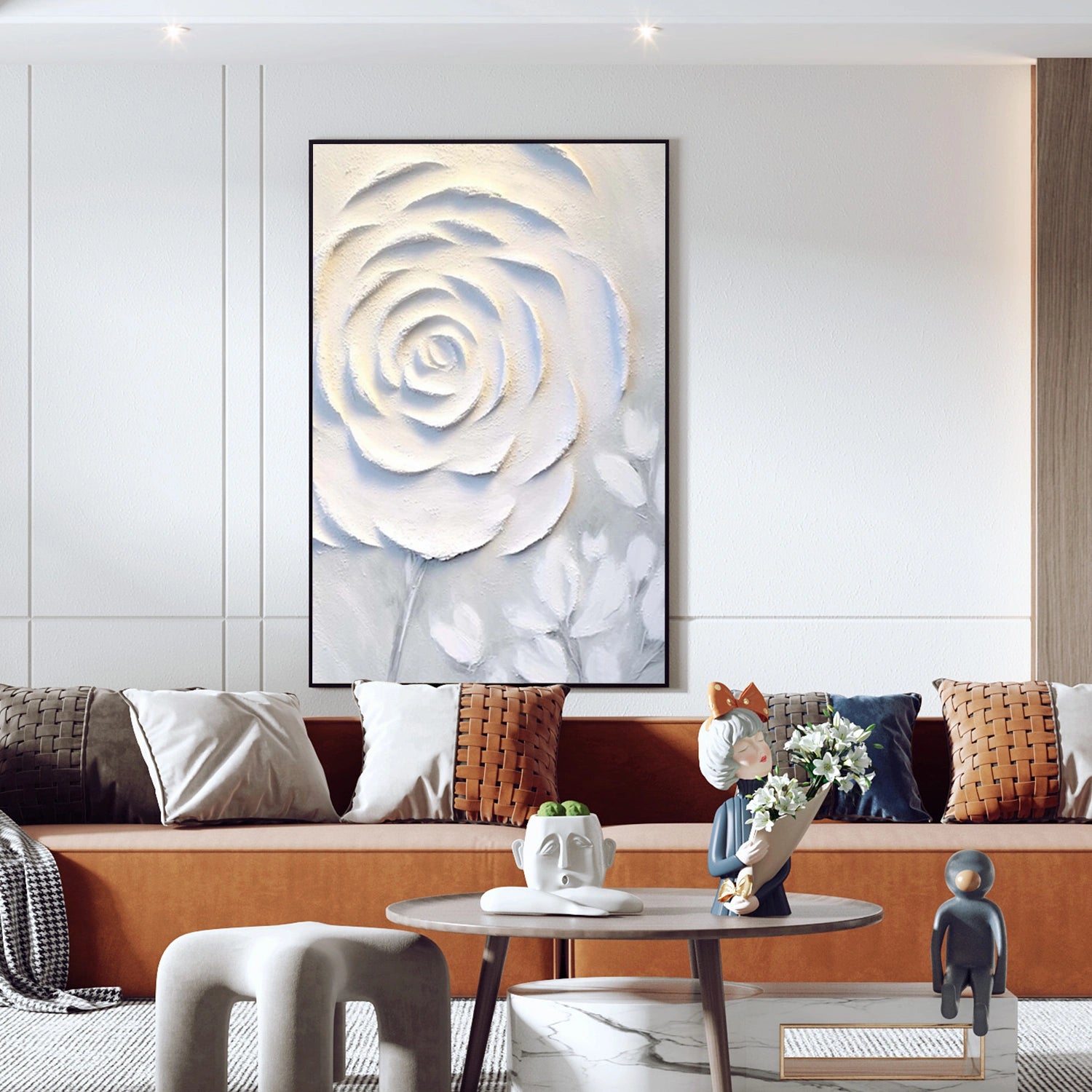 White Flower And Tree Abstract Texture Canvas Art #FT 237