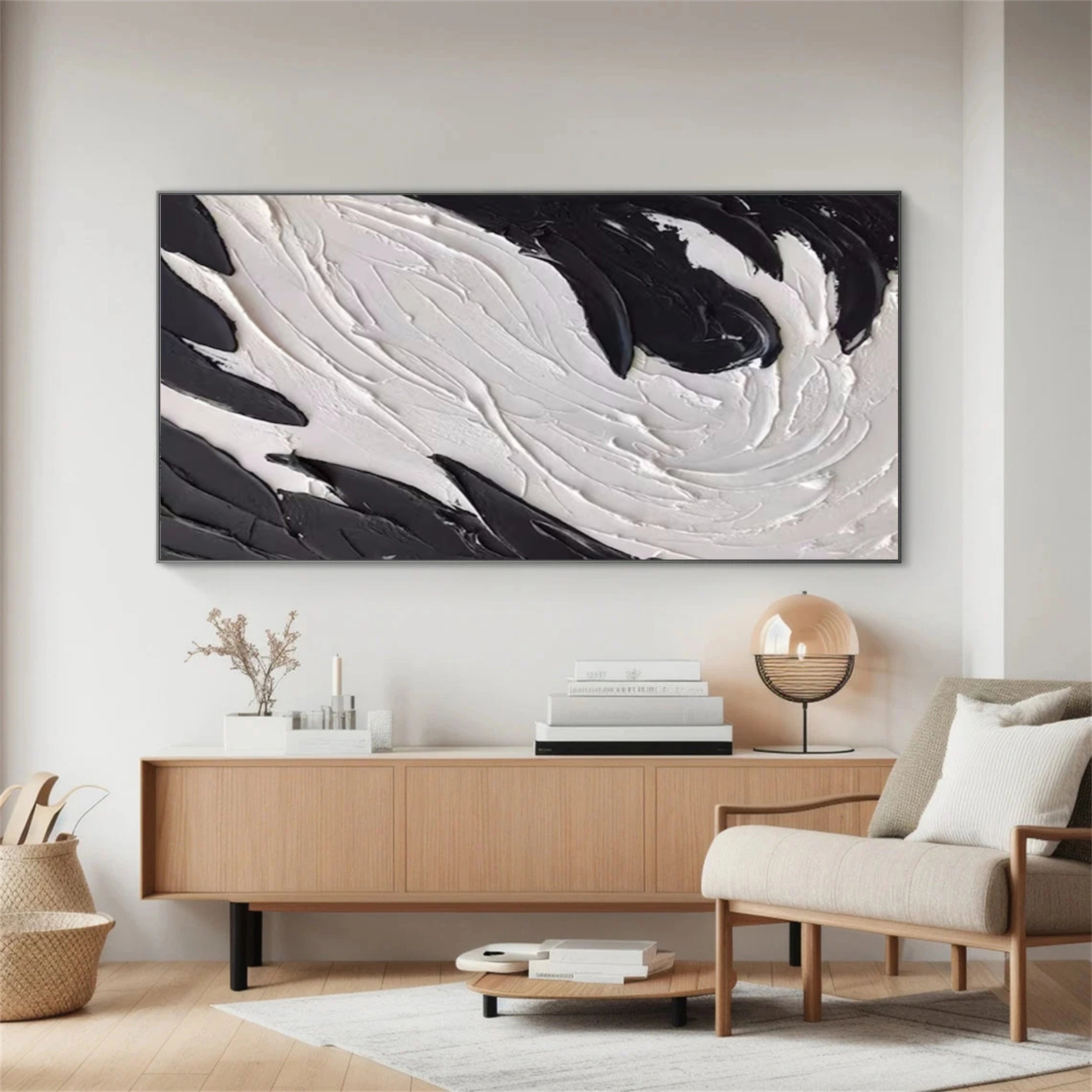 White & Black Abstract Textured Wall Art #MM133