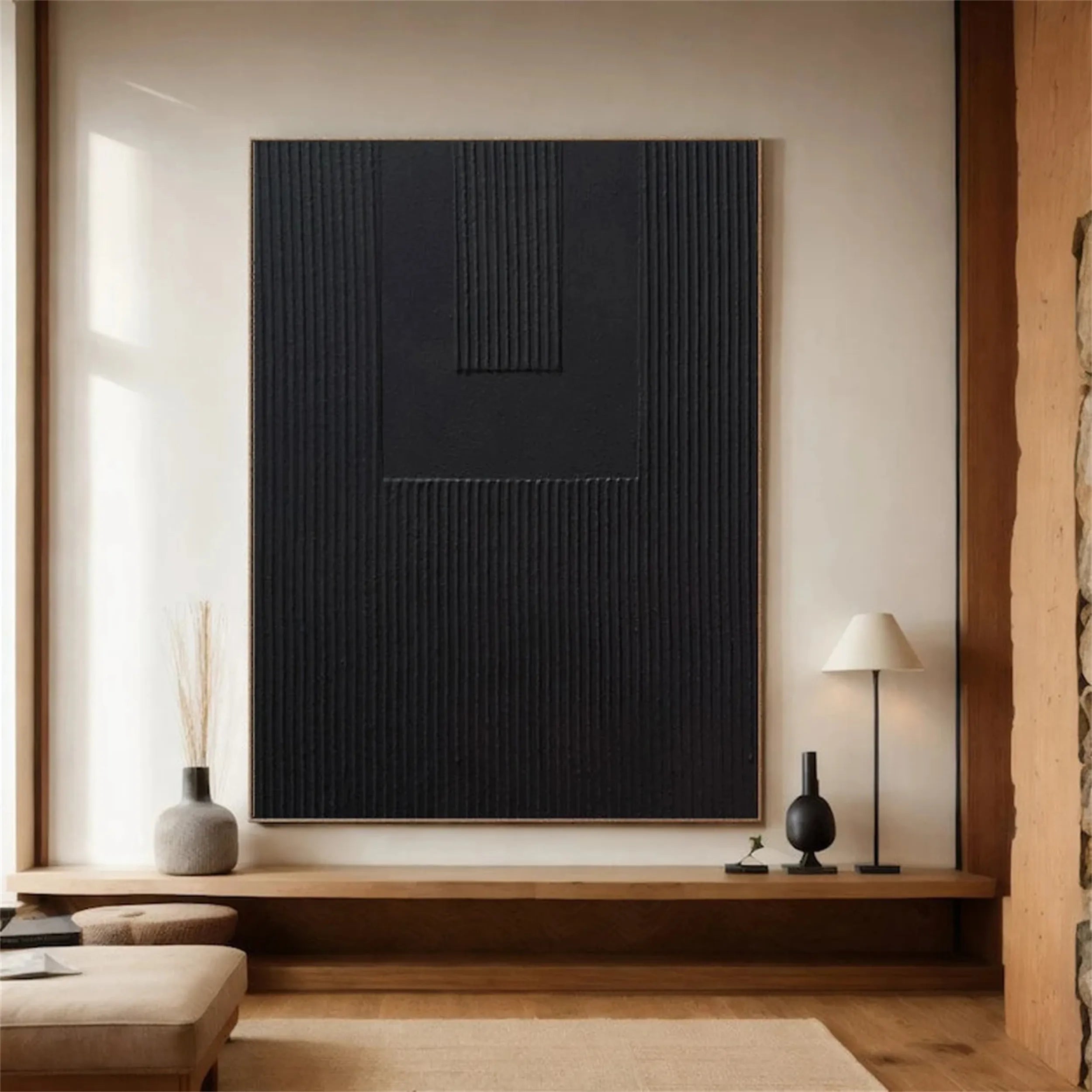 Black Minimalist Textured Painting Canvas #MZ090