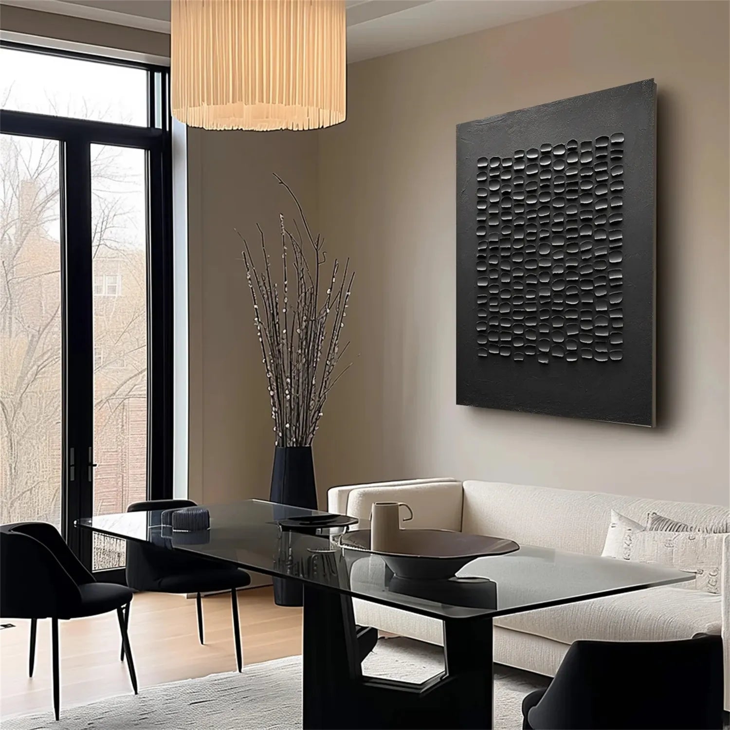 Black Plaster Art Minimalist Textured Painting #MZ095