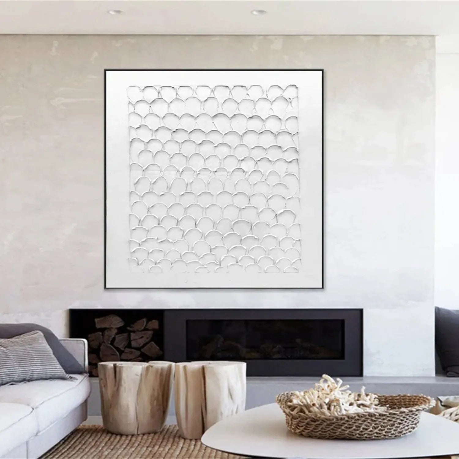 White Minimalist Textured Painting Canvas #MM275