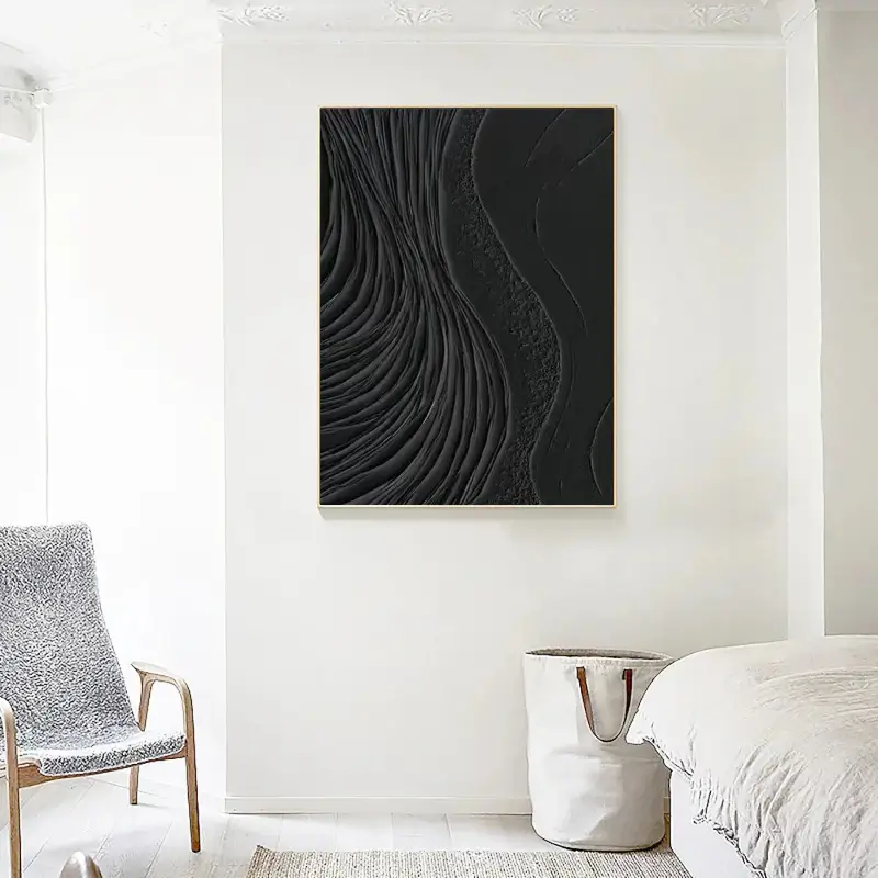 Black Minimalist Textured Painting Canvas #MZ002