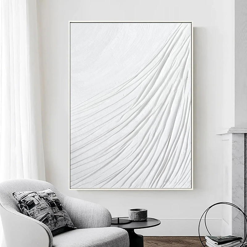 White Minimalist Textured Painting Canvas #MM040