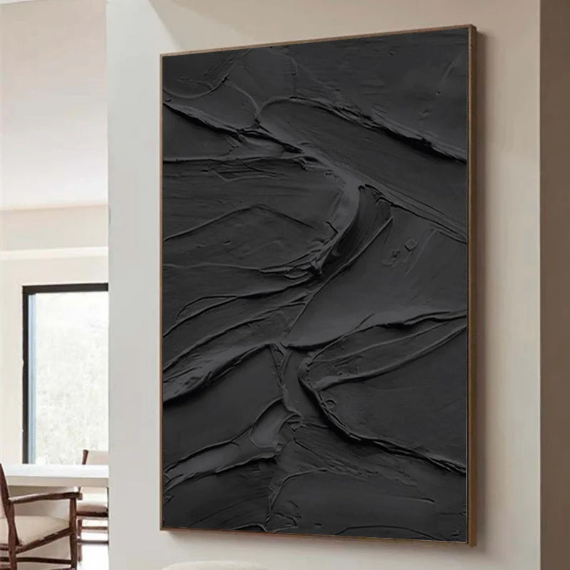 Black Plaster Art Minimalist Textured Painting #MZ117