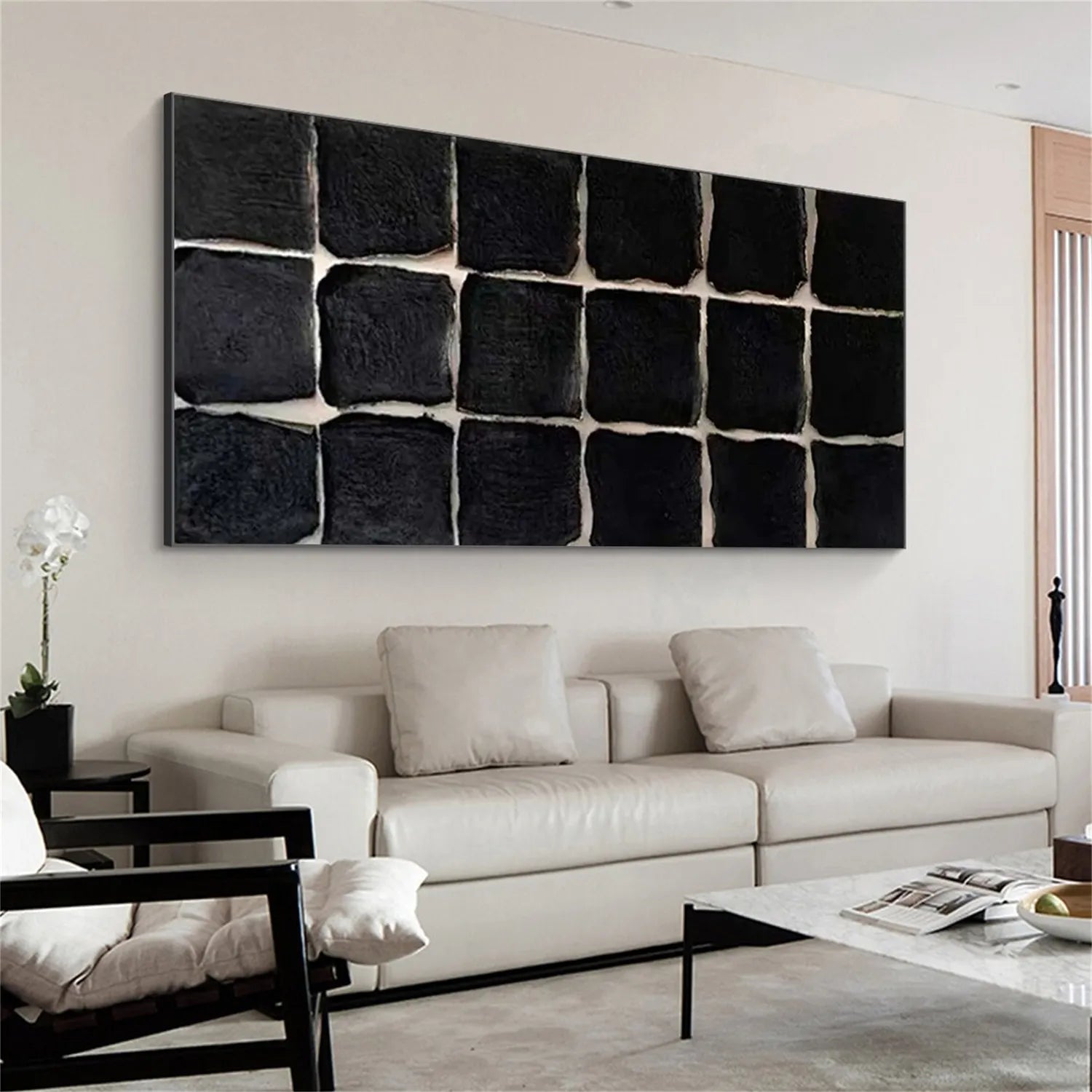 Black Minimalist Textured Painting Canvas #MZ116