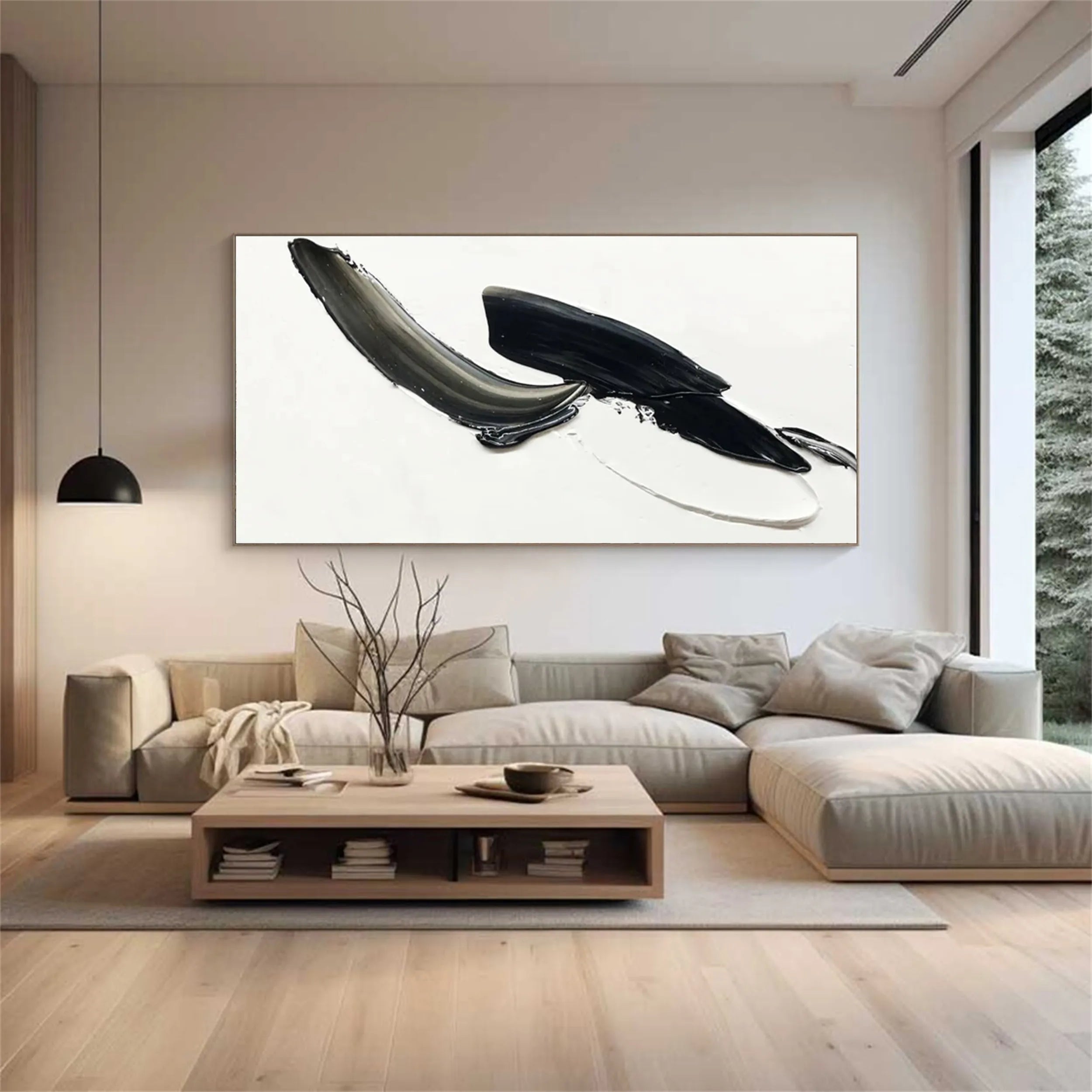 White & Black Minimalist Textured Painting Canvas #MM210