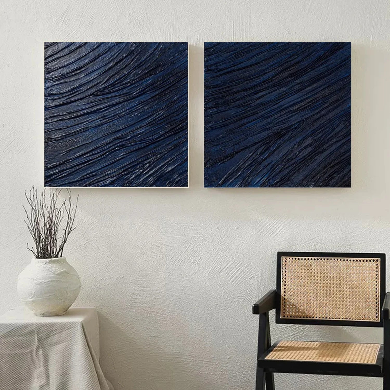 Blue Wabi Sabi Texture Square Set of 2 Wall Art #WS324