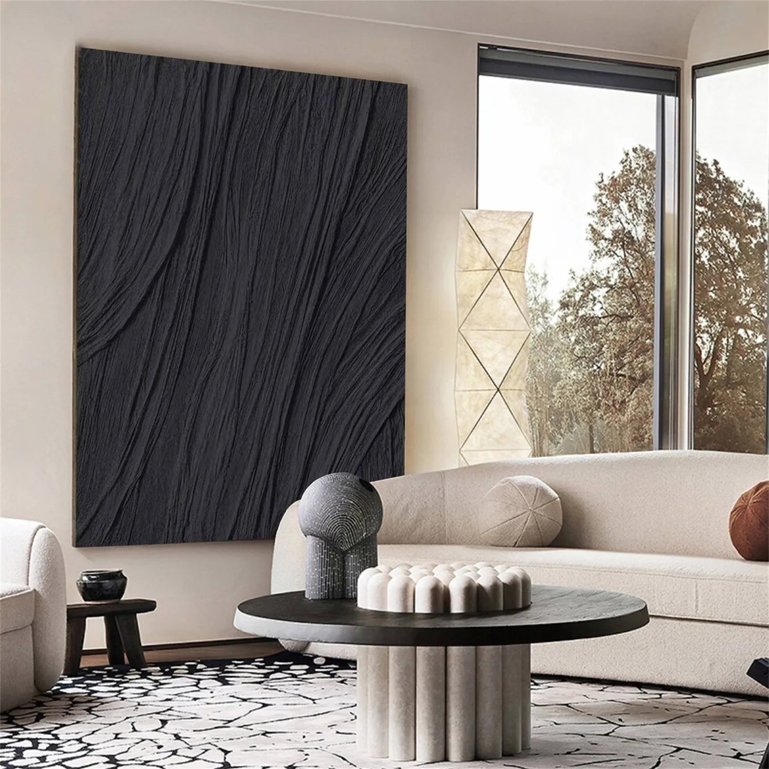 Black Minimalist Textured Painting Canvas #MZ097