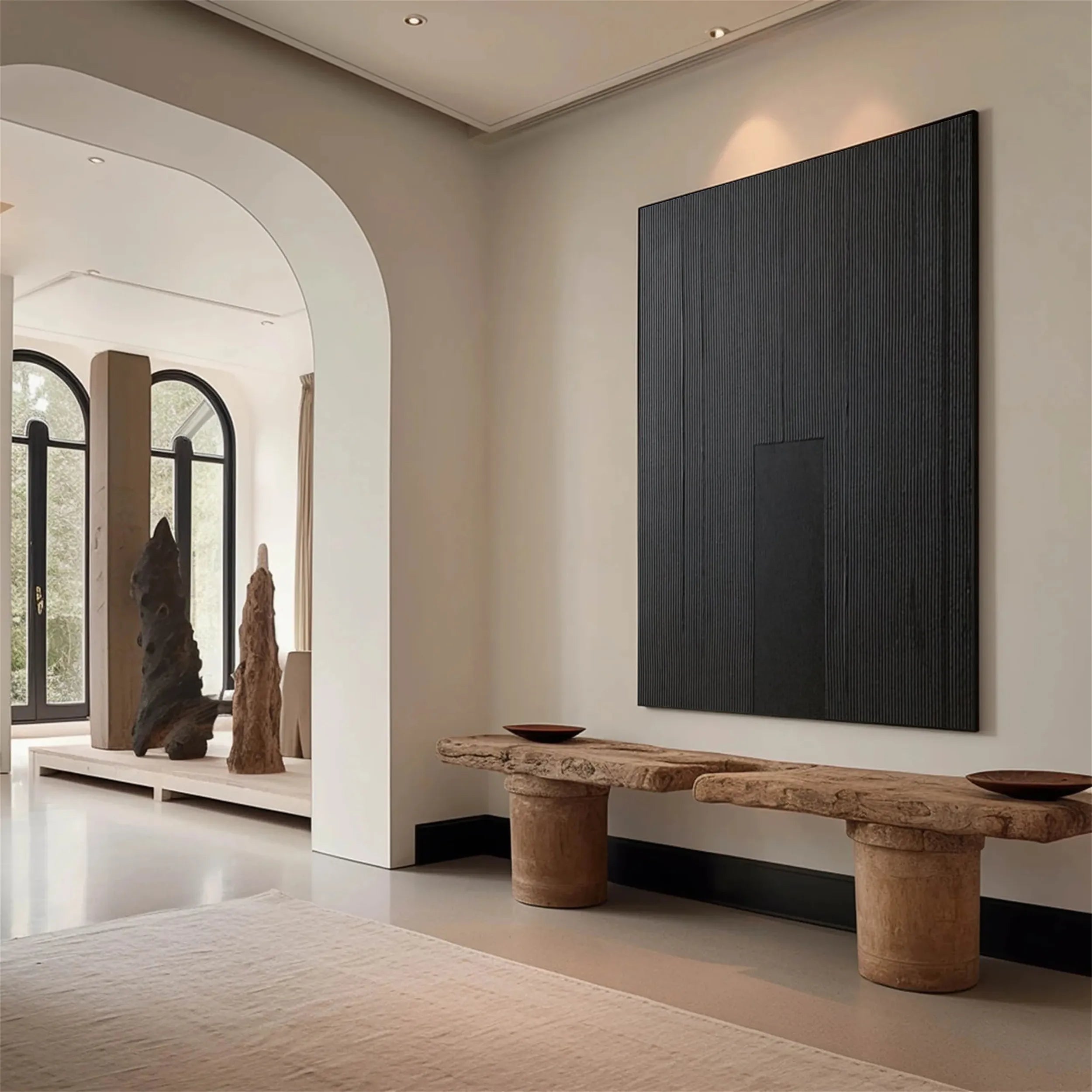 Black Minimalist Textured Painting Canvas #MZ088
