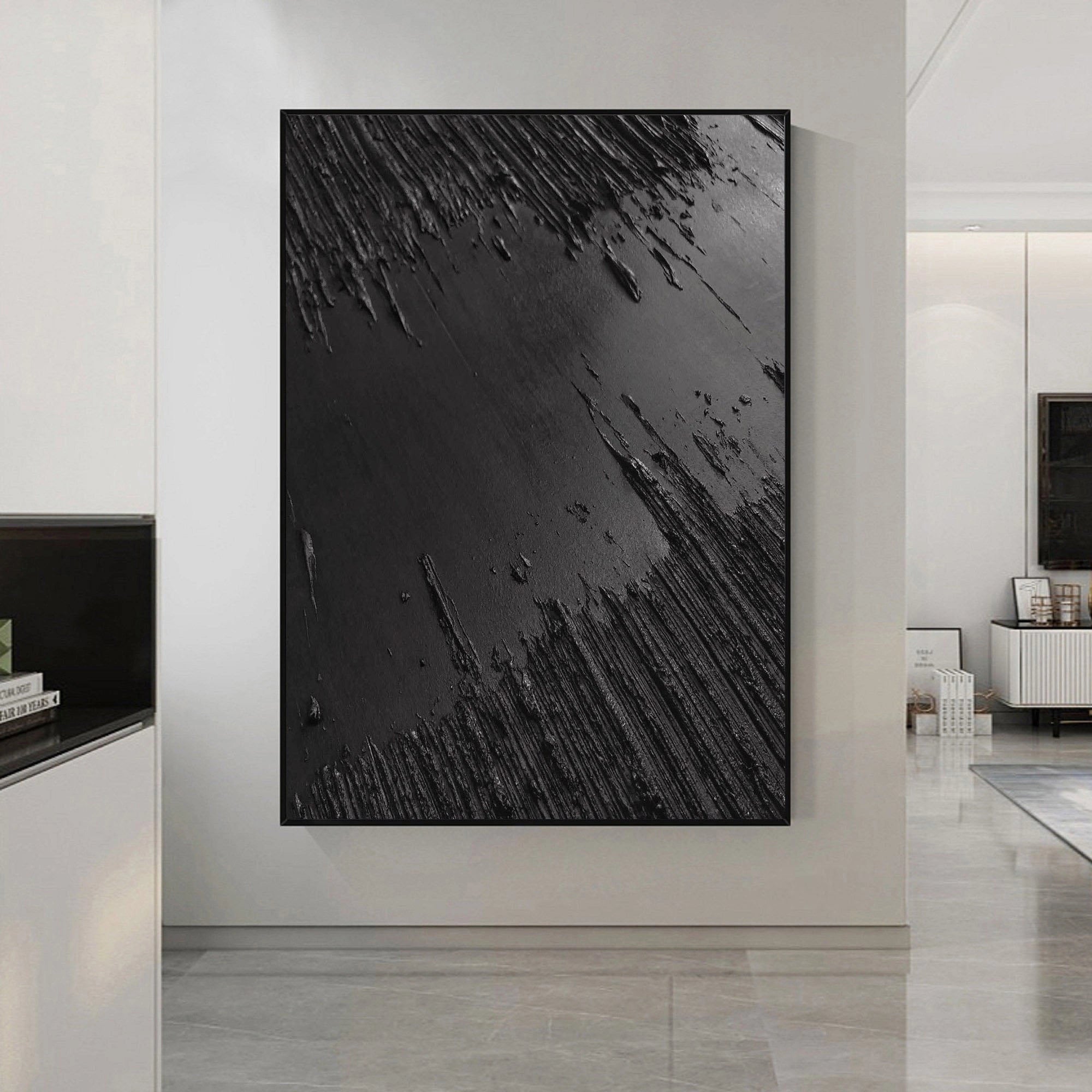 Black Minimalist Textured Painting Canvas #MZ013