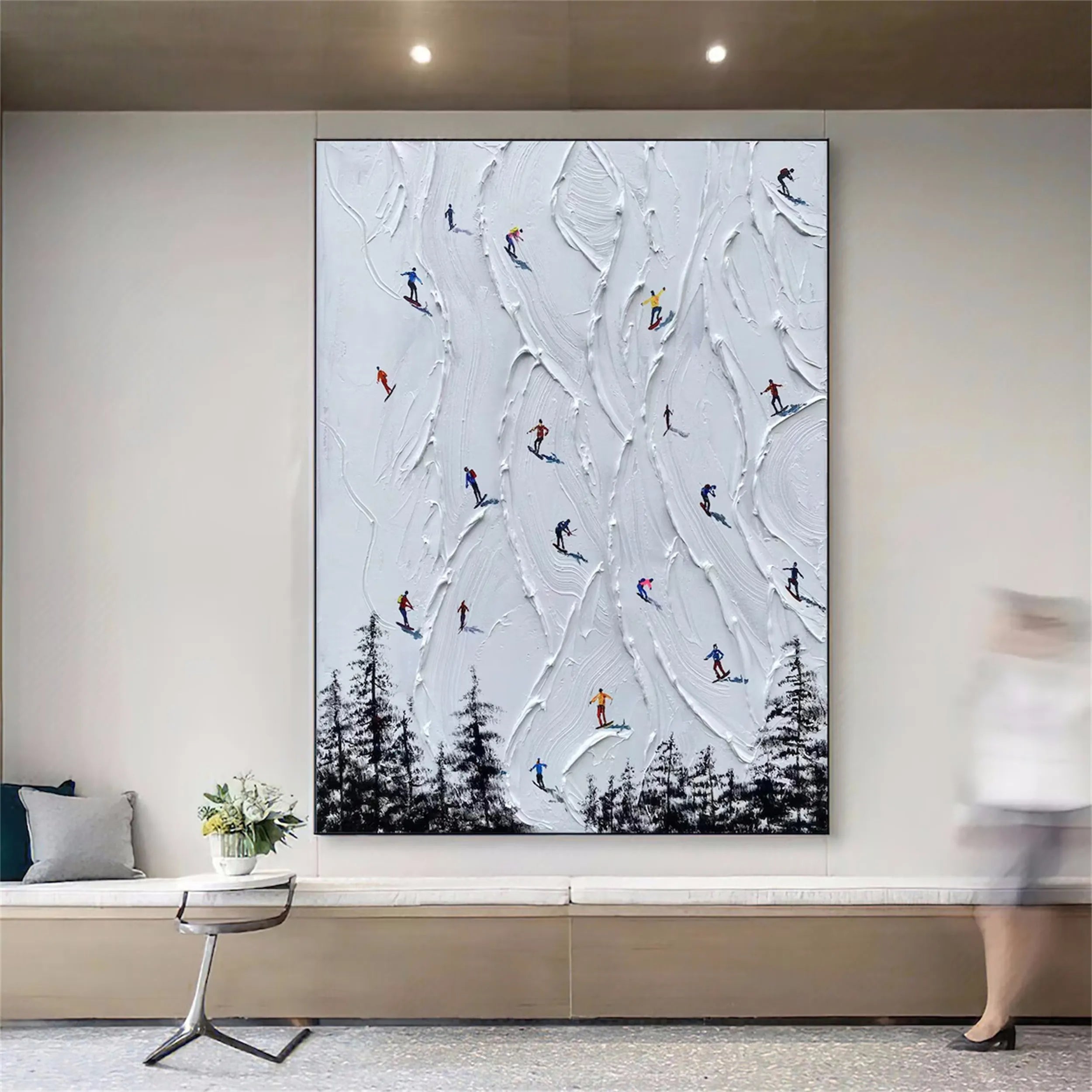 Skiing Sport Art Textured Painting Canvas #MM223